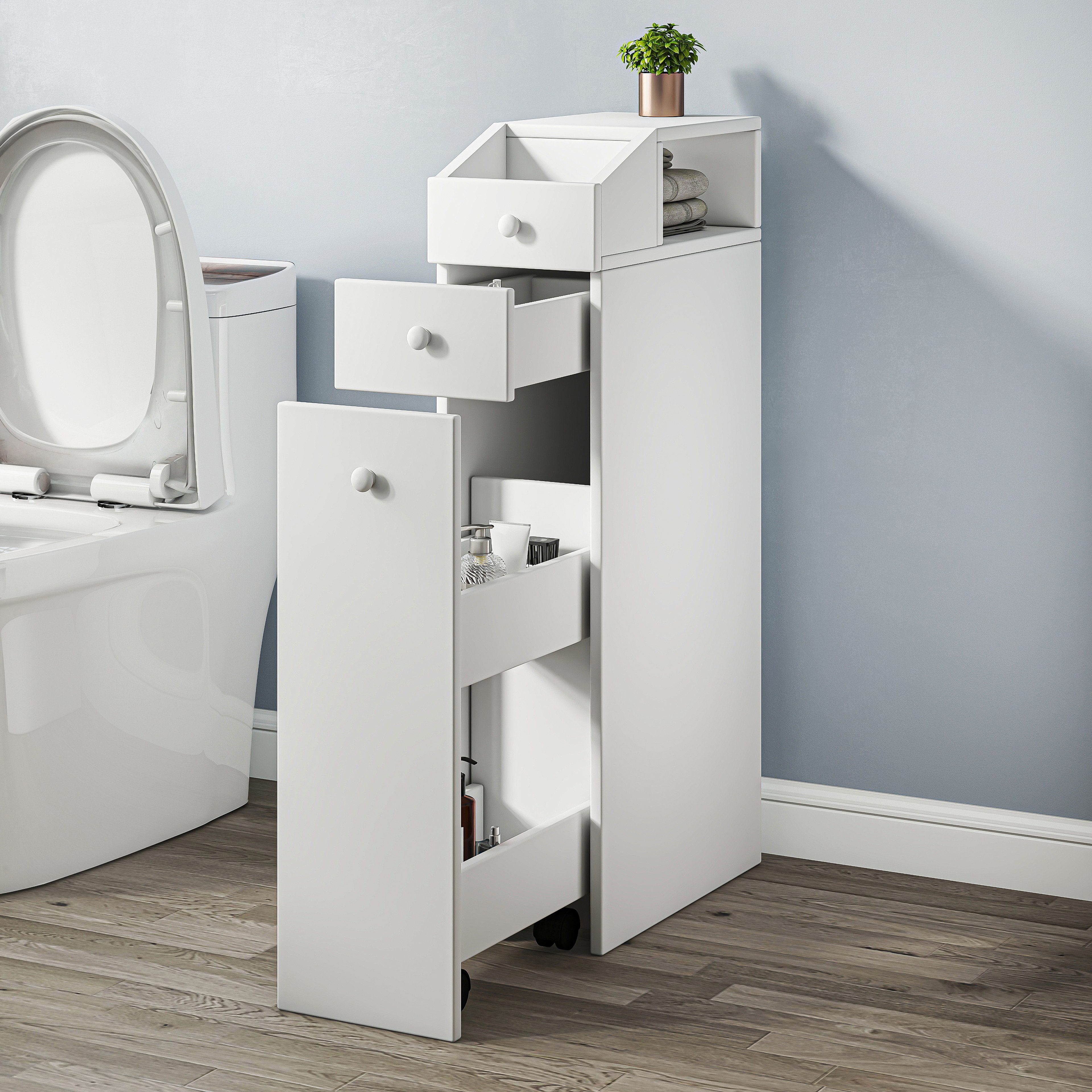 Badkommode Badezimmerschrank mit Schublade auf Rollen