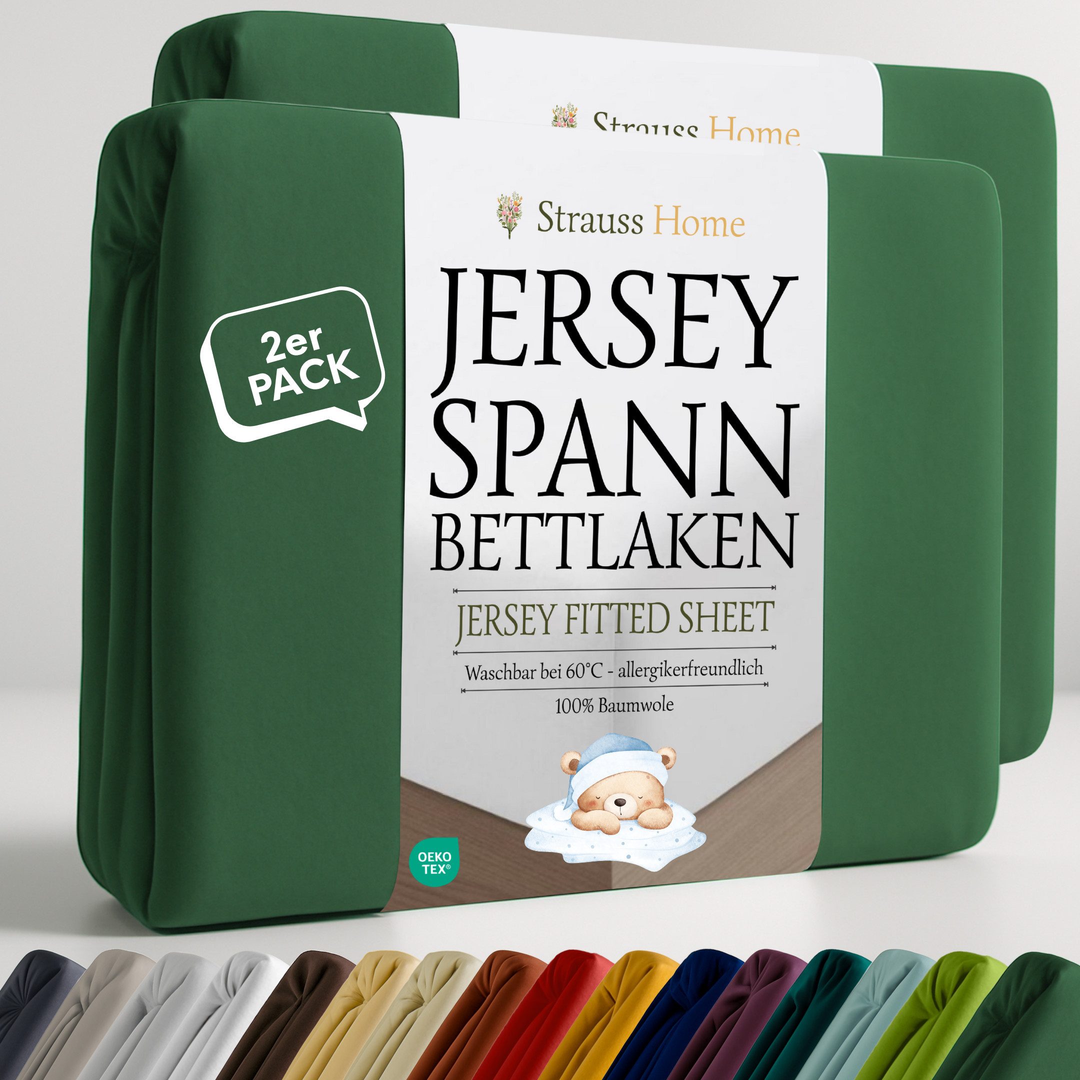 Strauss Home Spannbettlaken Premium, Gummizug: Rundumgummi, 150gr/m2 Premium Jersey 100% Baumwolle