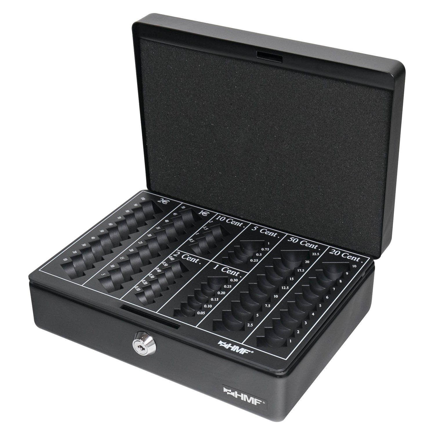 HMF Geldkassette schwarz Abschließbare Schlüssel, hochwertige Bargeldkasse mit Münzzählbrett, cm mit 25x18x9 Geldbox