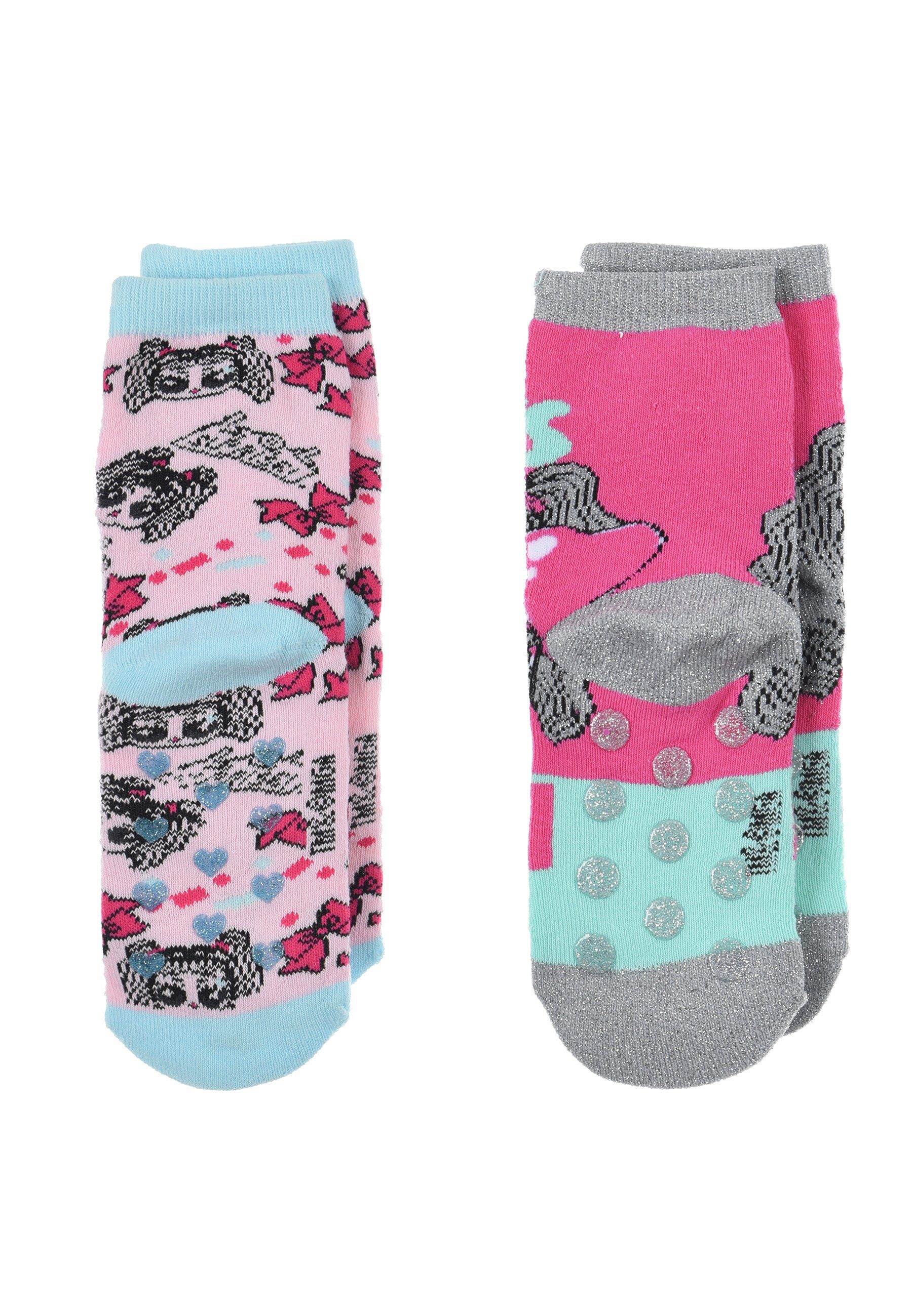 (2-Paar) Noppen Strümpfe Kinder Paar L.O.L. Stopper-Socken Gumminoppen ABS-Socken anti-rutsch mit Mädchen Socken 2 SURPRISE!