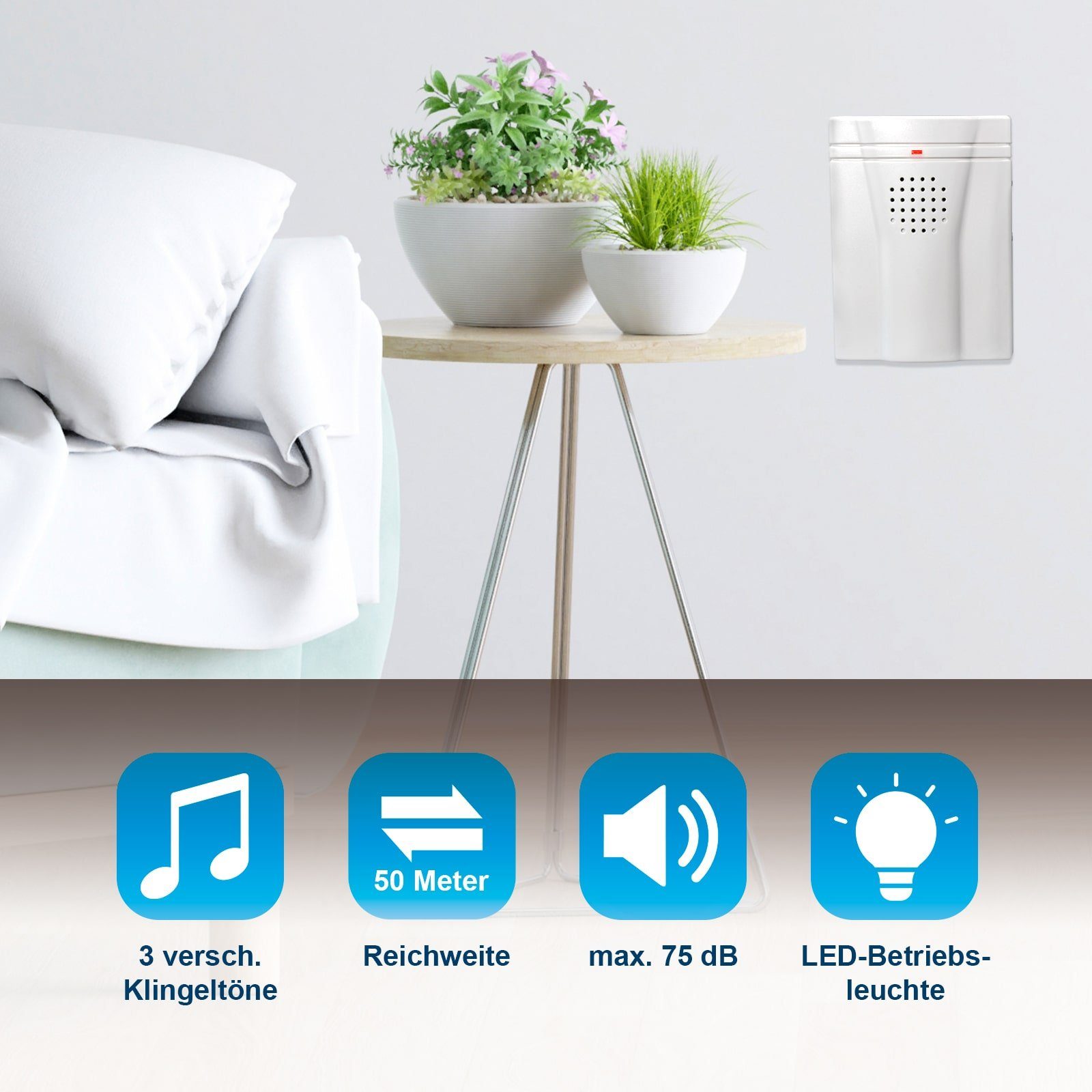 REV Türklingel-Set Haustür Funkklingel mit 3 Melodien, IP44