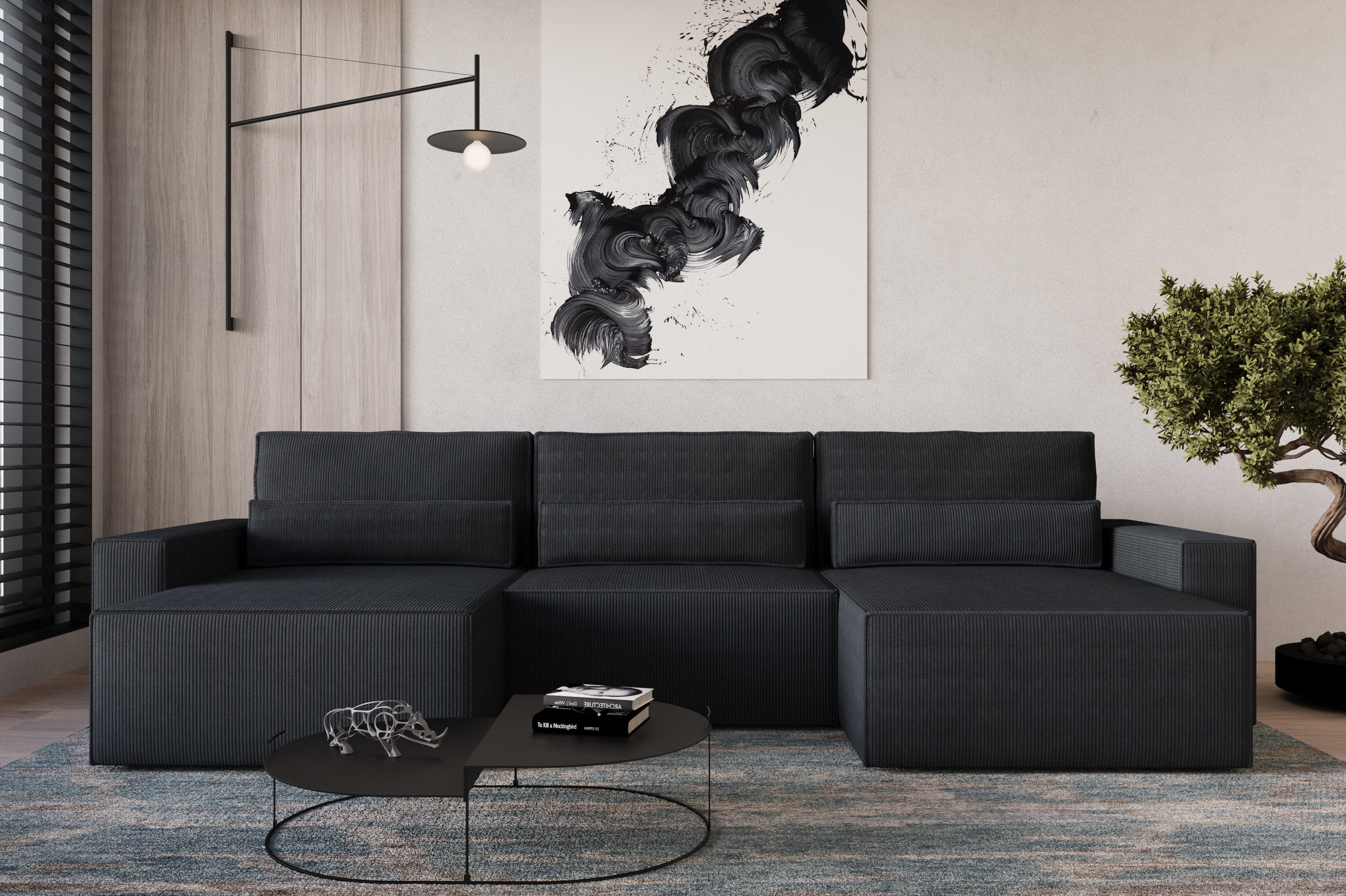 yourhouse24 Wohnlandschaft Kompaktes STELLA in Trend-Cord – Mit Schlaffunktion & Bettkasten
