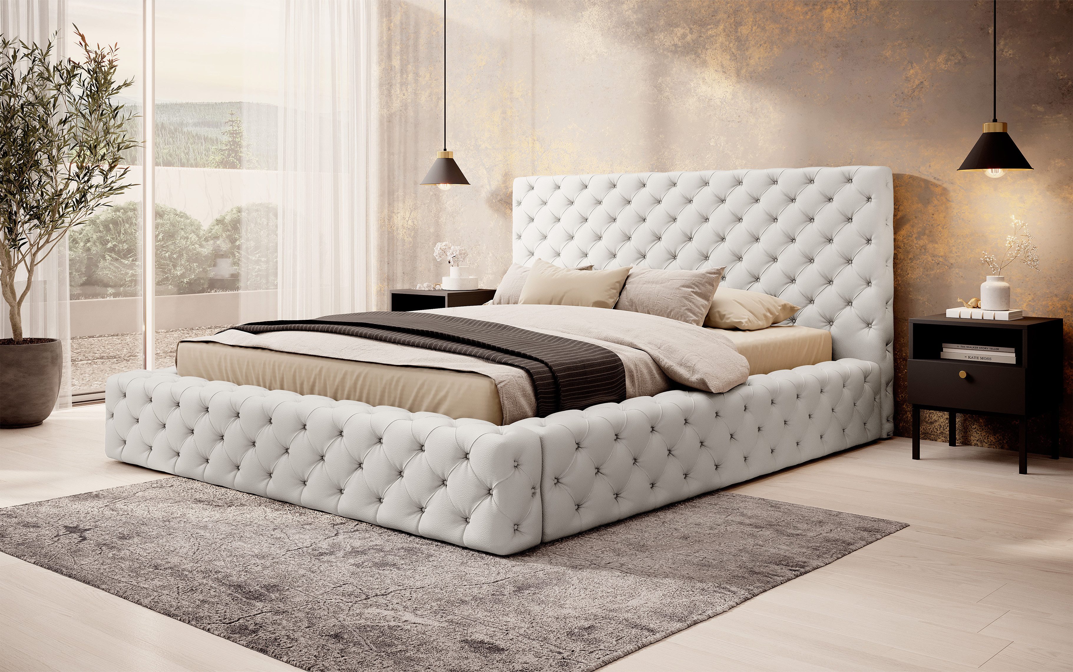 yourhouse24 Polsterbett Princce Chesterfield Bett (Bettgestell inkl. Lattenrost), hoch gepolstertes Kopfteil mit dekorativen Nähten, elegantes Design