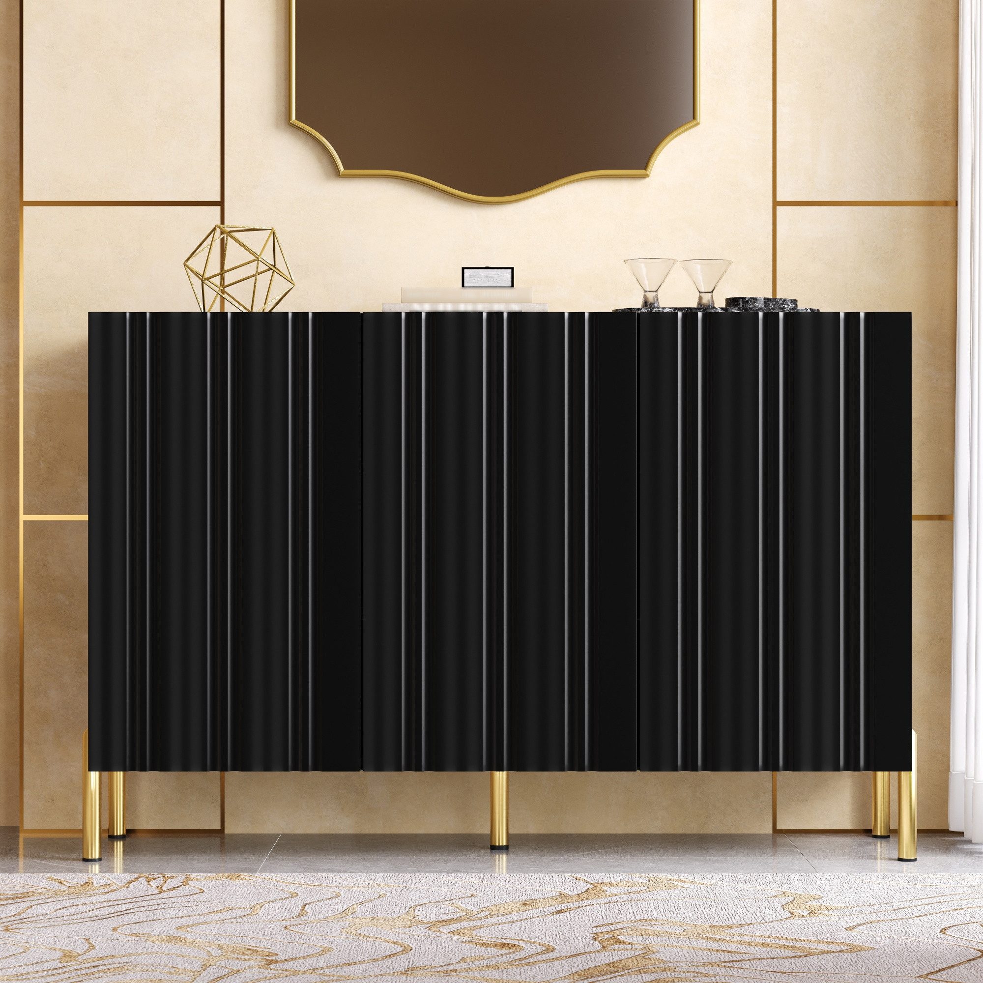 Merax Sideboard mit 3 Türen, verstellbaren Ablagen & goldenen Metallfüßen (120 L x 35,5 B x 80 H cm, 1 St), Kommode mit vertikaler …
