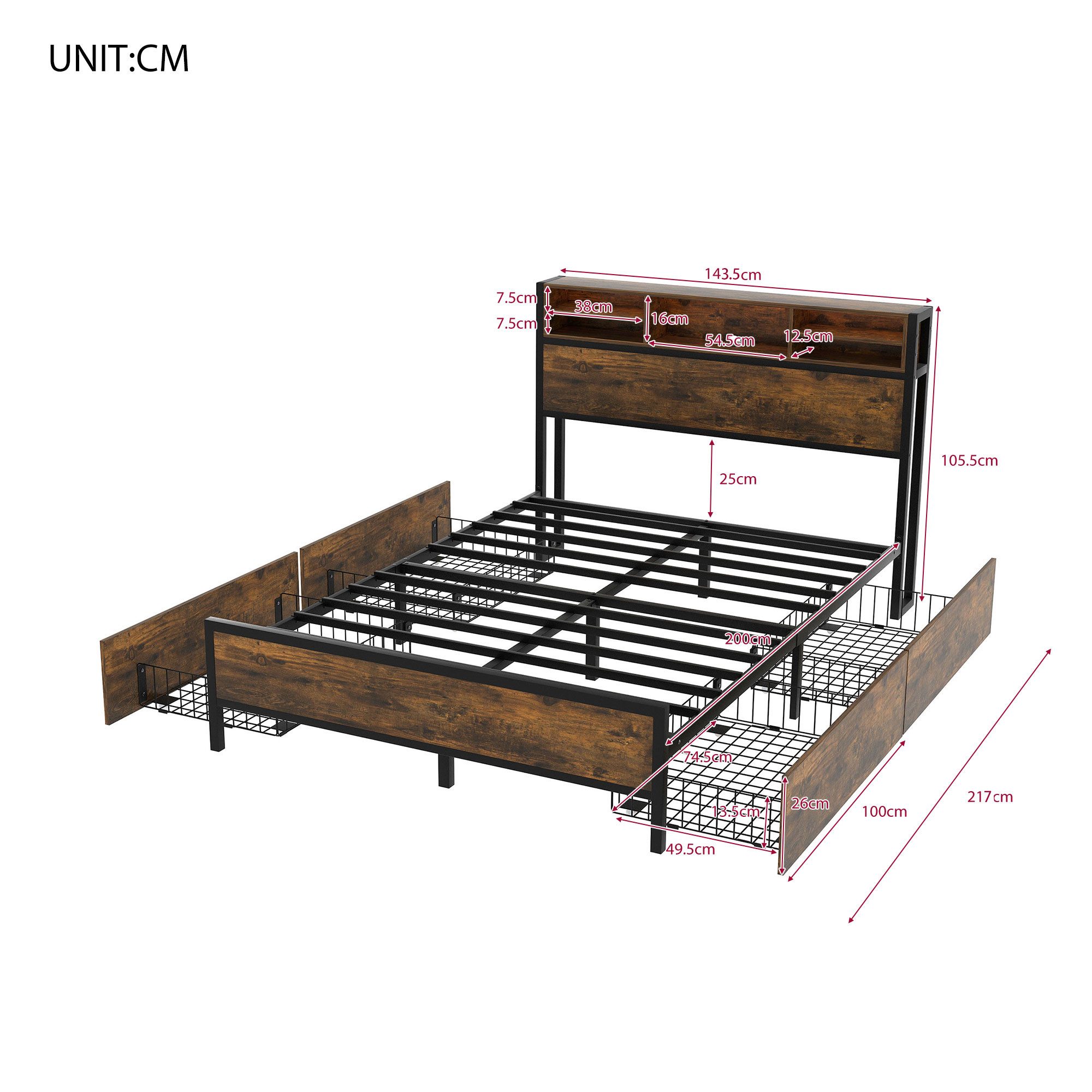 TavilaEcon Metallbett Flachbett Doppelbett Jugendbett Erwachsenebett mit 4 günstig online kaufen