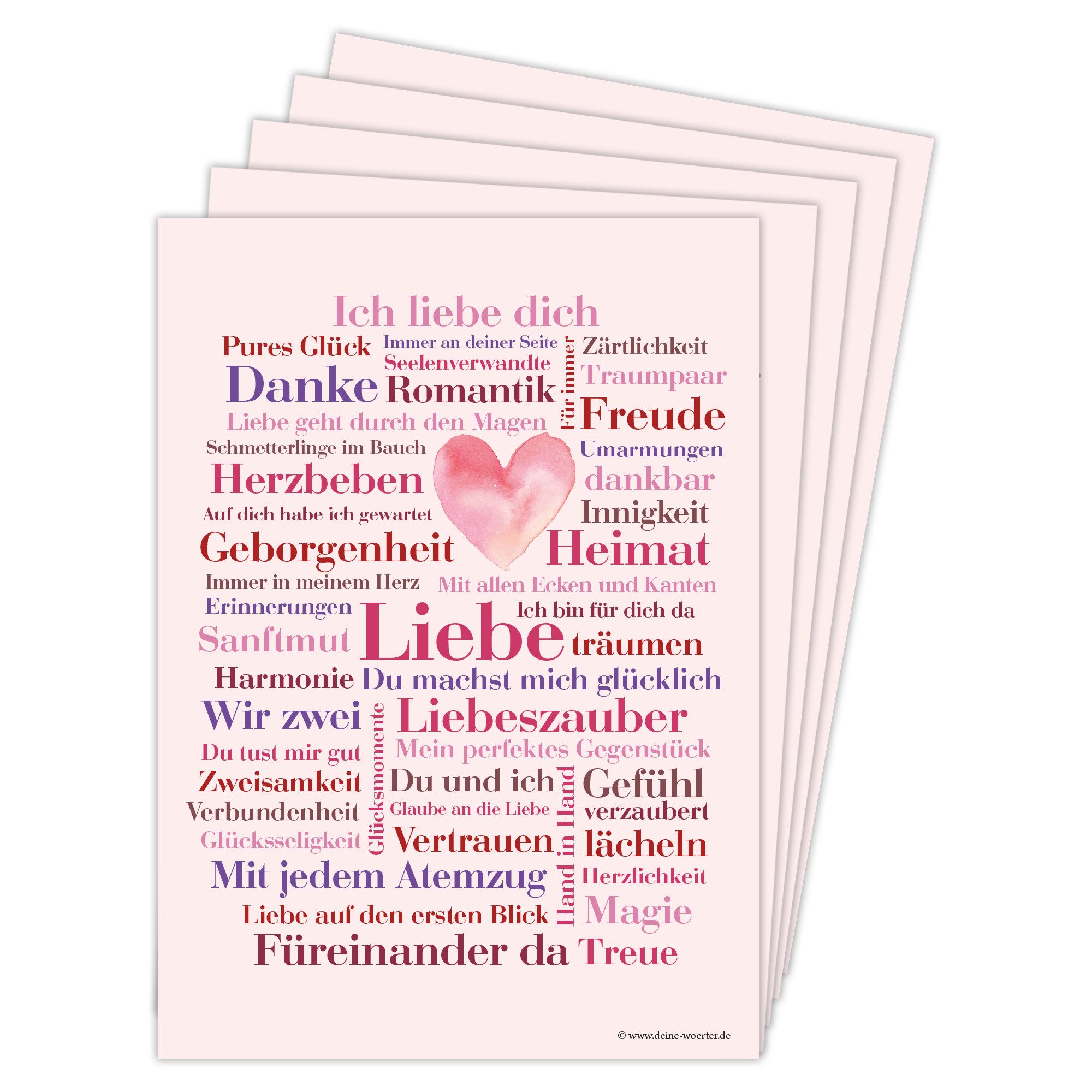 Deine Wörter Grußkarten Liebe Wörter Postkartenset, 5 Karten, DIN A6