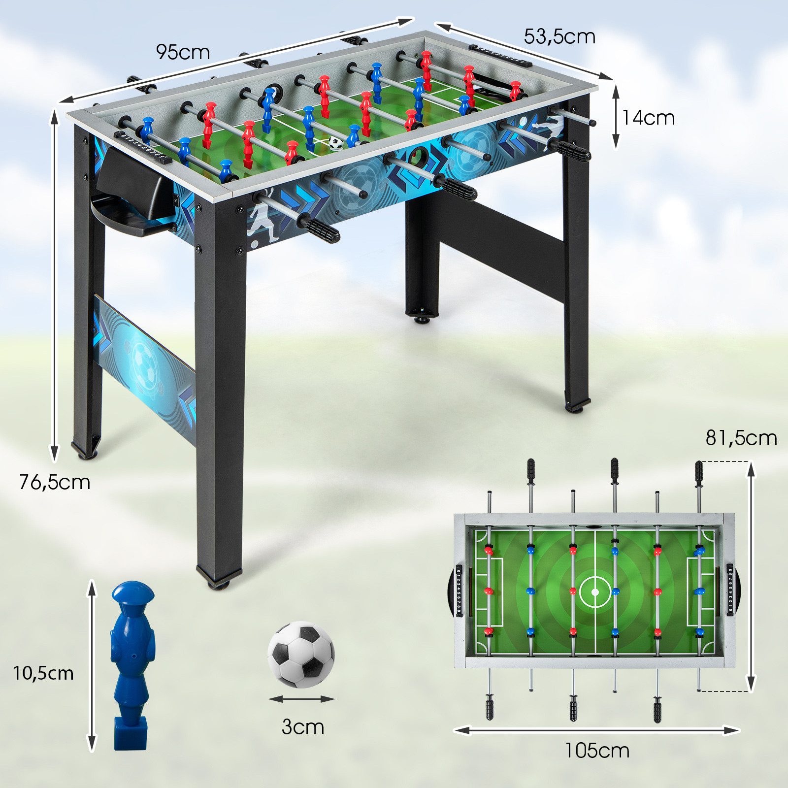 COSTWAY Kickertisch (1-tlg), für Kinder, aus Holz, mit 2 Fußbällen & 18 Spielern