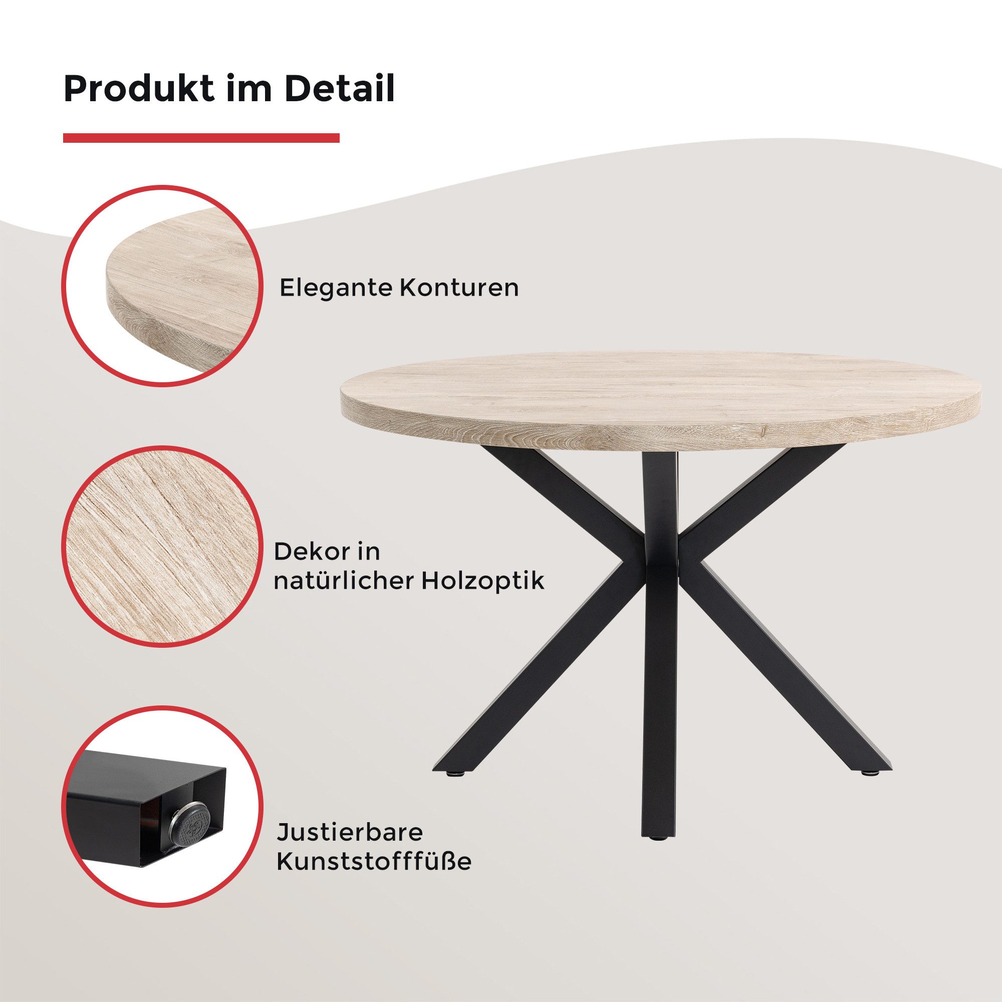 Duo Collection Esstisch Damira Tisch rund, Massives Metallgestell, Belastbarkeit bis 100 kg