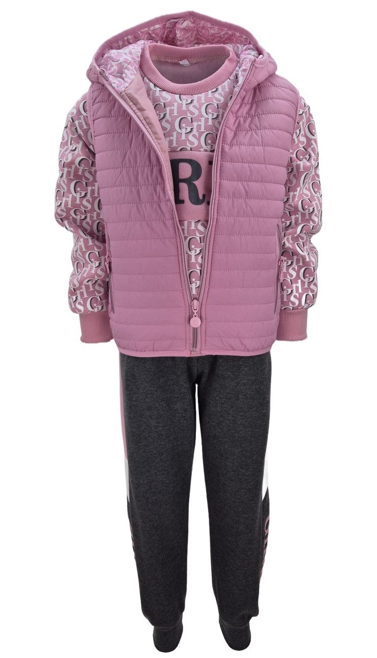 Girls Fashion Sweatanzug Sweatanzug mit Weste, Freizeitset, Kapuzen Jacke + Jogginghose, MF81 (Set, mit Weste)