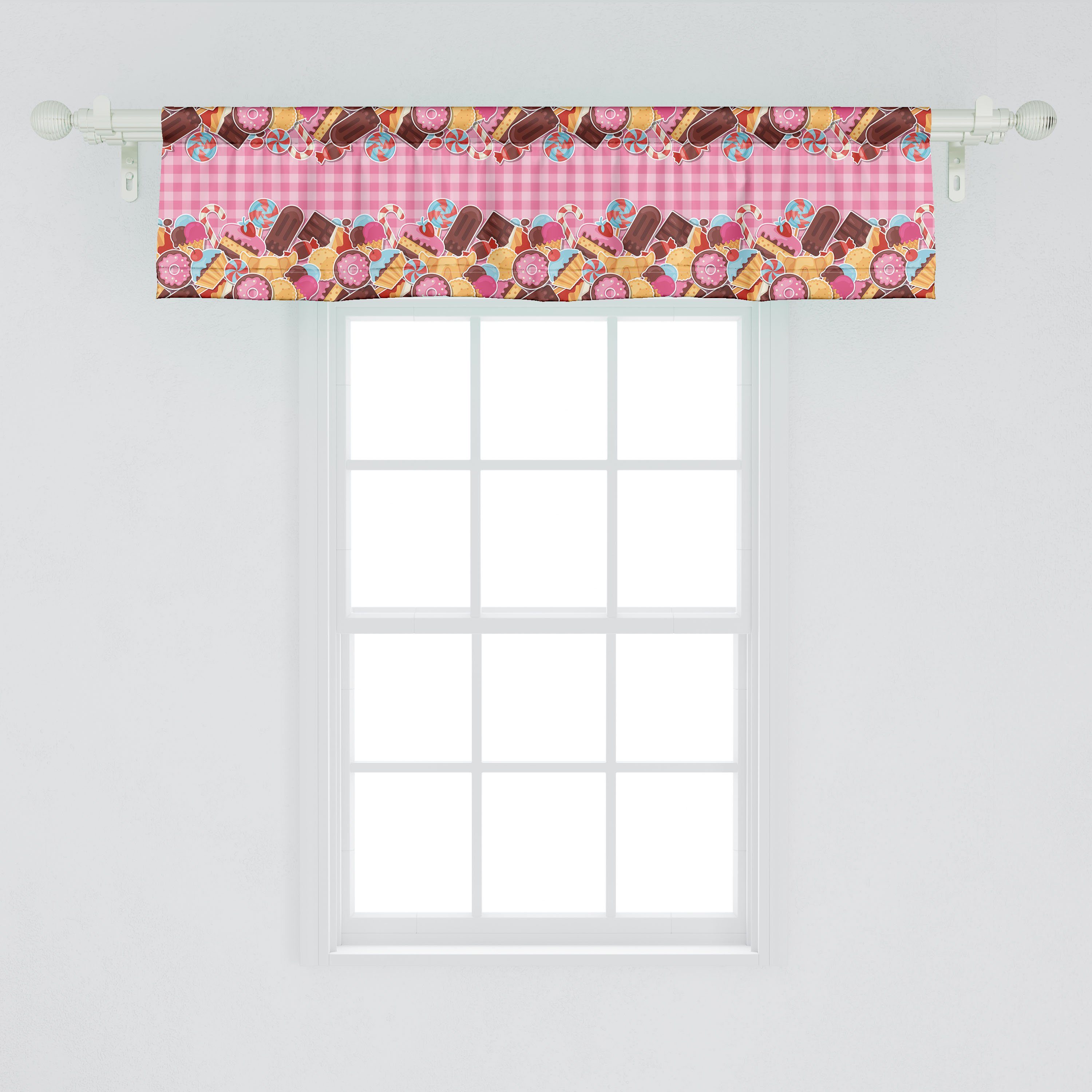 Zuckerkuchen Keks Microfaser, Vorhang Abakuhaus, für Schlafzimmer mit Dekor Süss Scheibengardine Stangentasche, Volant Küche Süßigkeit