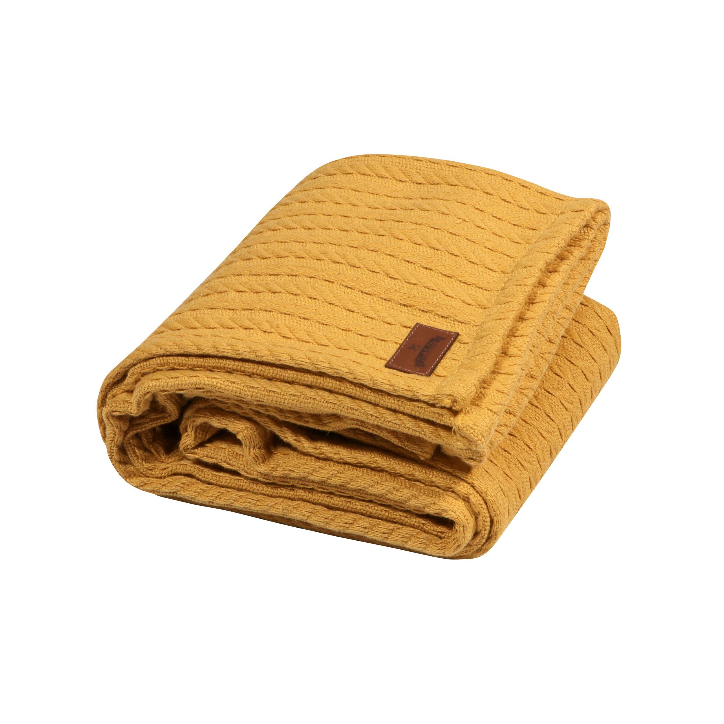 Babydecke Maja (72x100cm), im Zopfstrick-Muster in Senfgelb, Puckdaddy GmbH