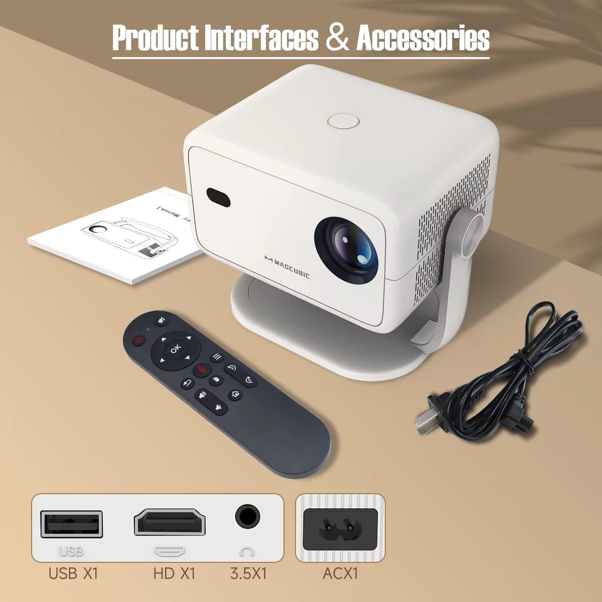 Magcubic Magcubic Tragbarer Mini Projektor Beamer L018 4K Android 11 Wifi6 Portabler Projektor (6000 lm, 20000:1, 3840 x 2160 px, BT 5.2, 4K 1080p unterstützt)