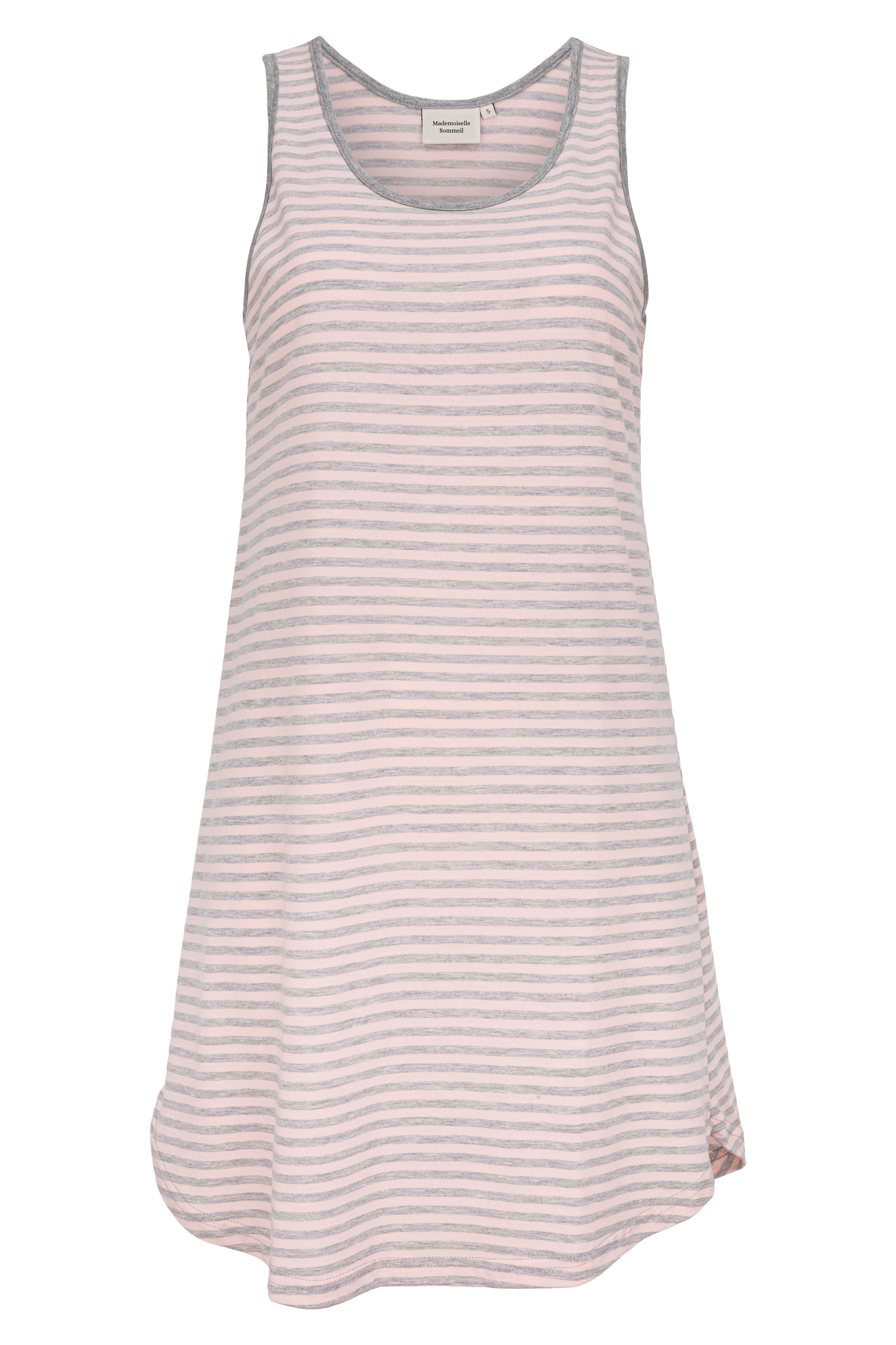 Mademoiselle Sommeil Nachthemd im Grau-Rosa Streifendesign mit abgerundetem Saum