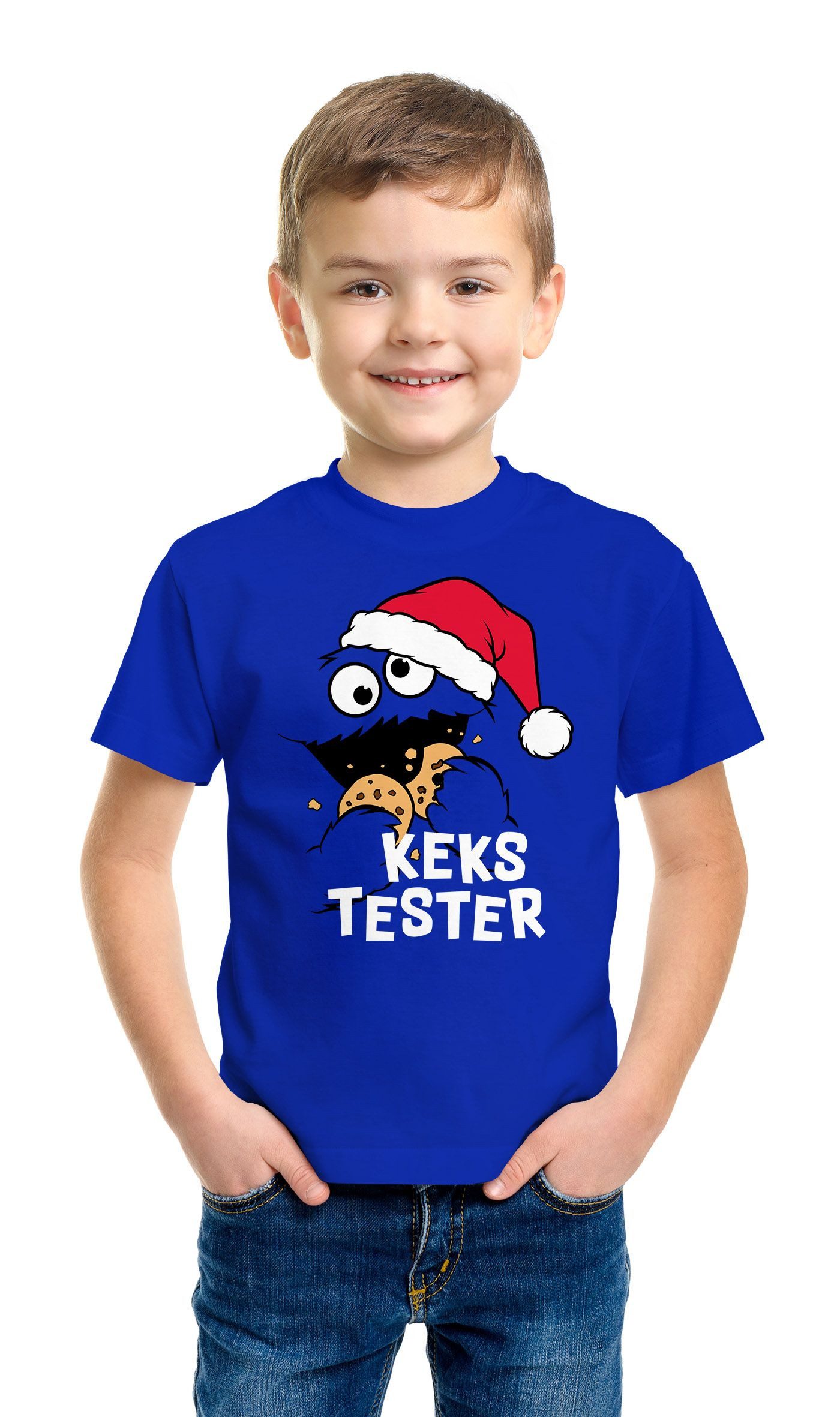 MoonWorks Print-Shirt Kinder T-Shirt Jungen Kekstester Weihnachtsshrit Lustig Cookie Monter