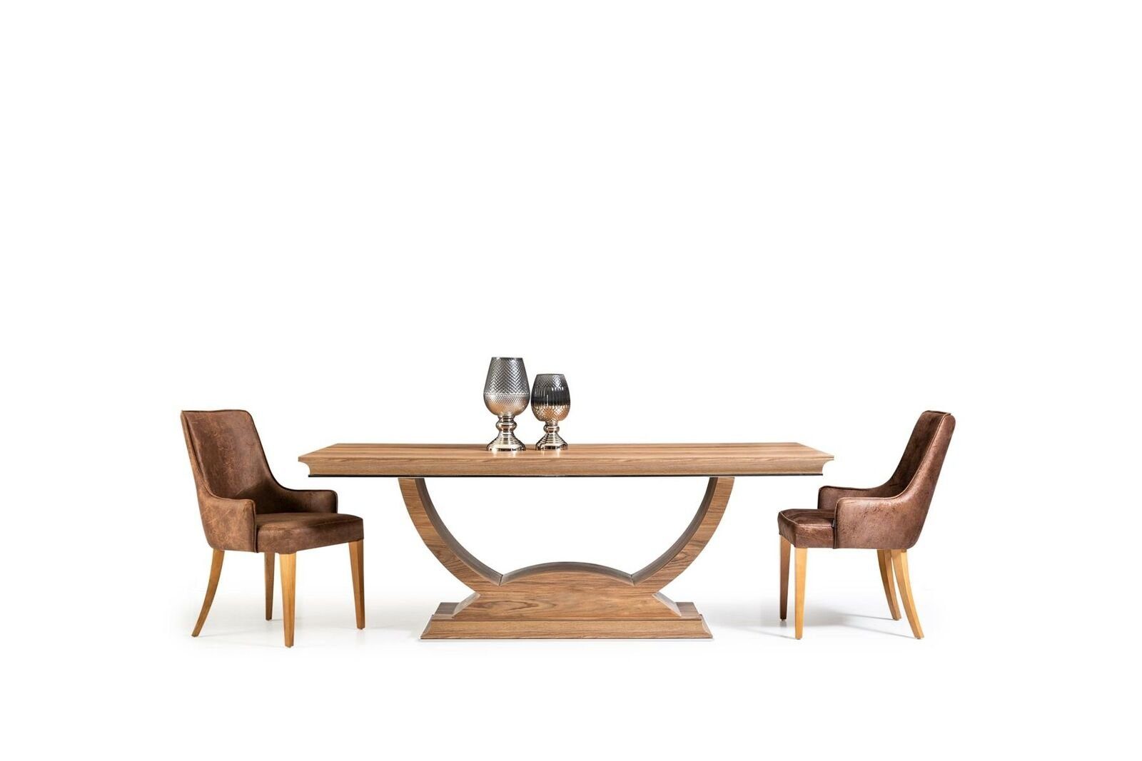 JVmoebel Esszimmer-Set Tisch Esstisch Brauner Holz Säulentisch Essgruppe mit 4 Stühlen Set, (5-St., 1x Esstisch + 4x Stühle), Made in Europa