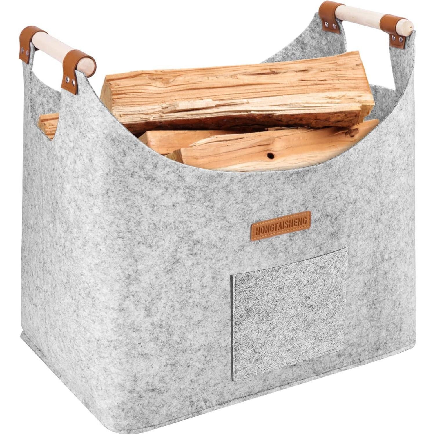 LuxusKollektion Kaminholzkorb Kaminholzkorb XL Faltbar Filzkorb Griff Holz Zeitung Nebliges Grau