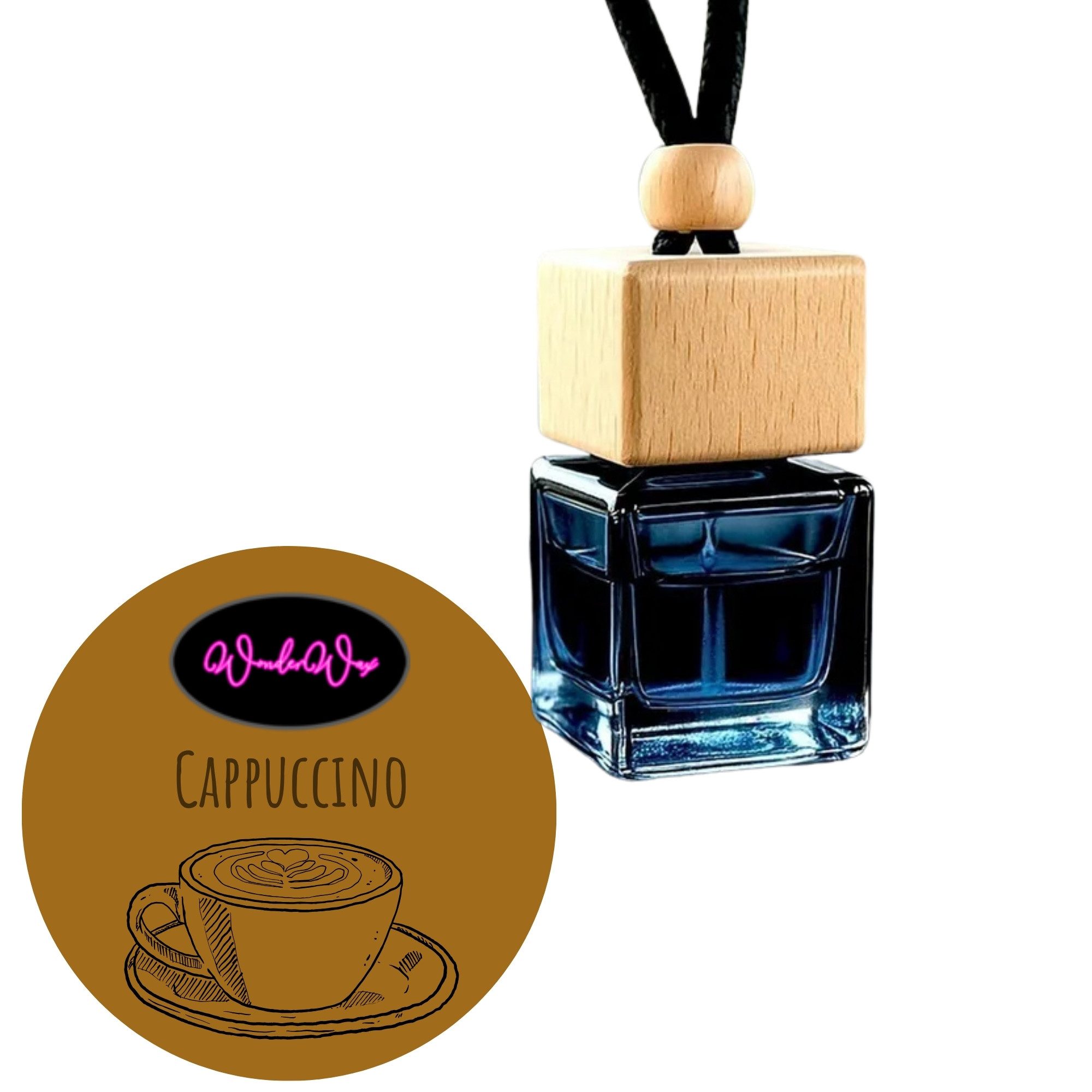 WonderWax Raumduft WonderWax® Auto Duft Quadrat Schwarz braun 8 ml, (Cappuccino), Duftrichtung: Cappuccino