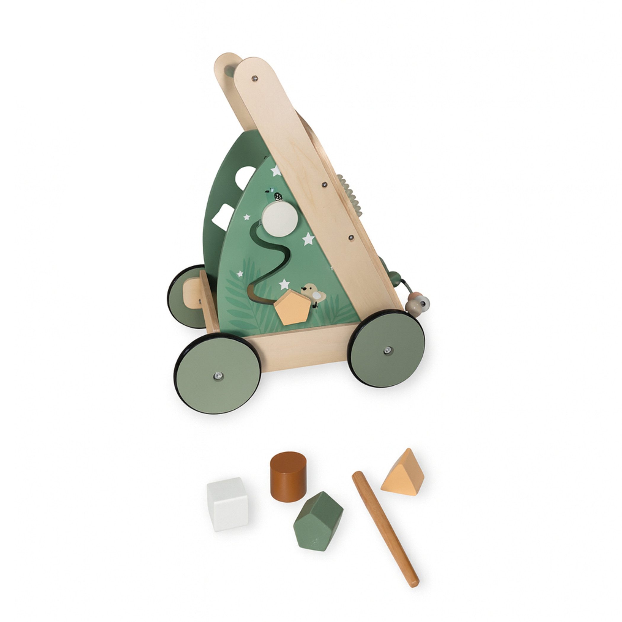 Lemodo Babywalker Lauflernwagen aus Holz mit Activity-Board, leise Räder, ab 1 Jahr, aus Holz mit 7 Spielmöglichkeiten