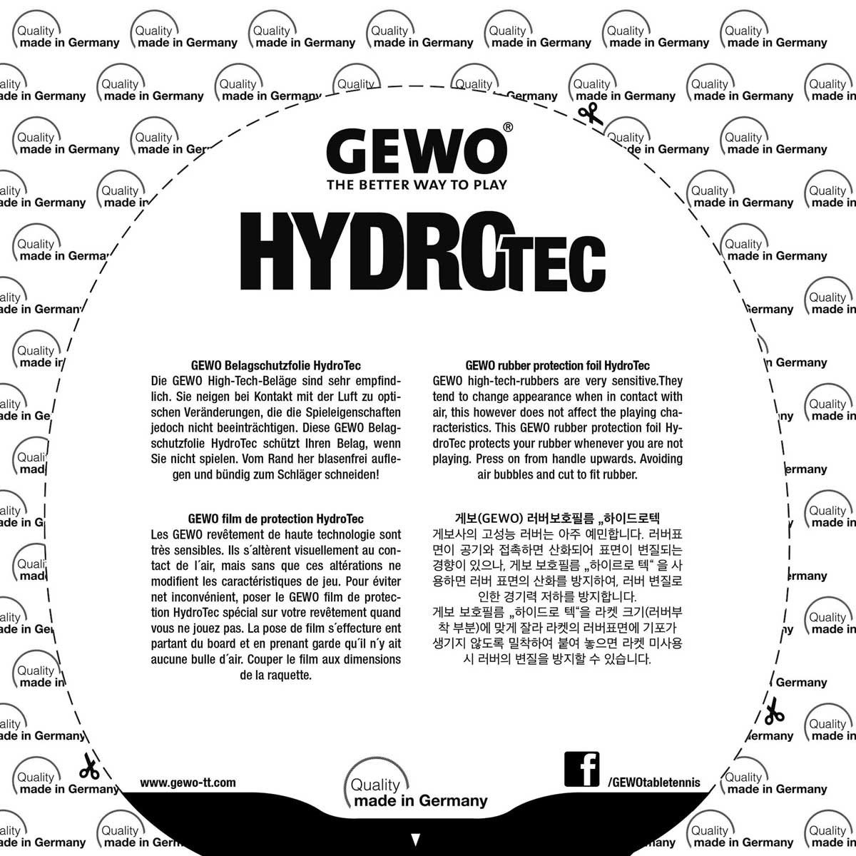 Tischtennisschläger Belagschutzfolie HydroTec Tensor