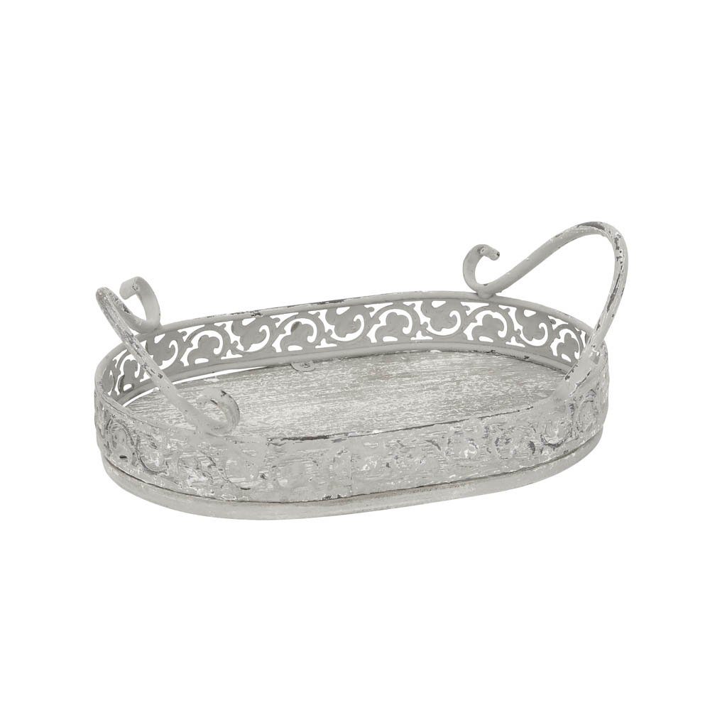 Tablett Ovales Tablett ABBEY grau shabby chic aus Holz L22cm Dekotablett mit M