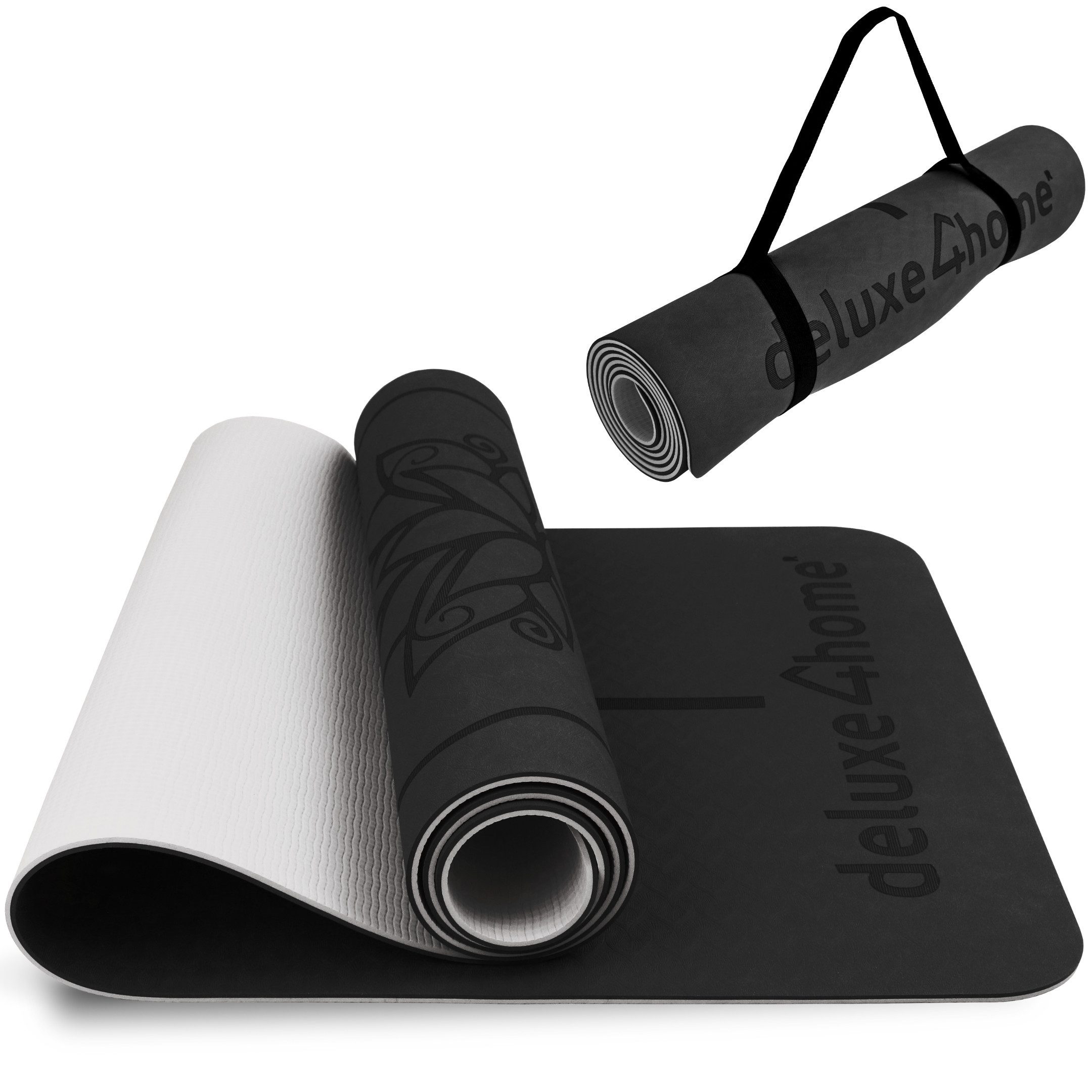 deluxe4home Yogamatte Gymnastikmatte mit Ausrichtungslinien I Turnmatte Fitness Matte, inkl. Tragegurt