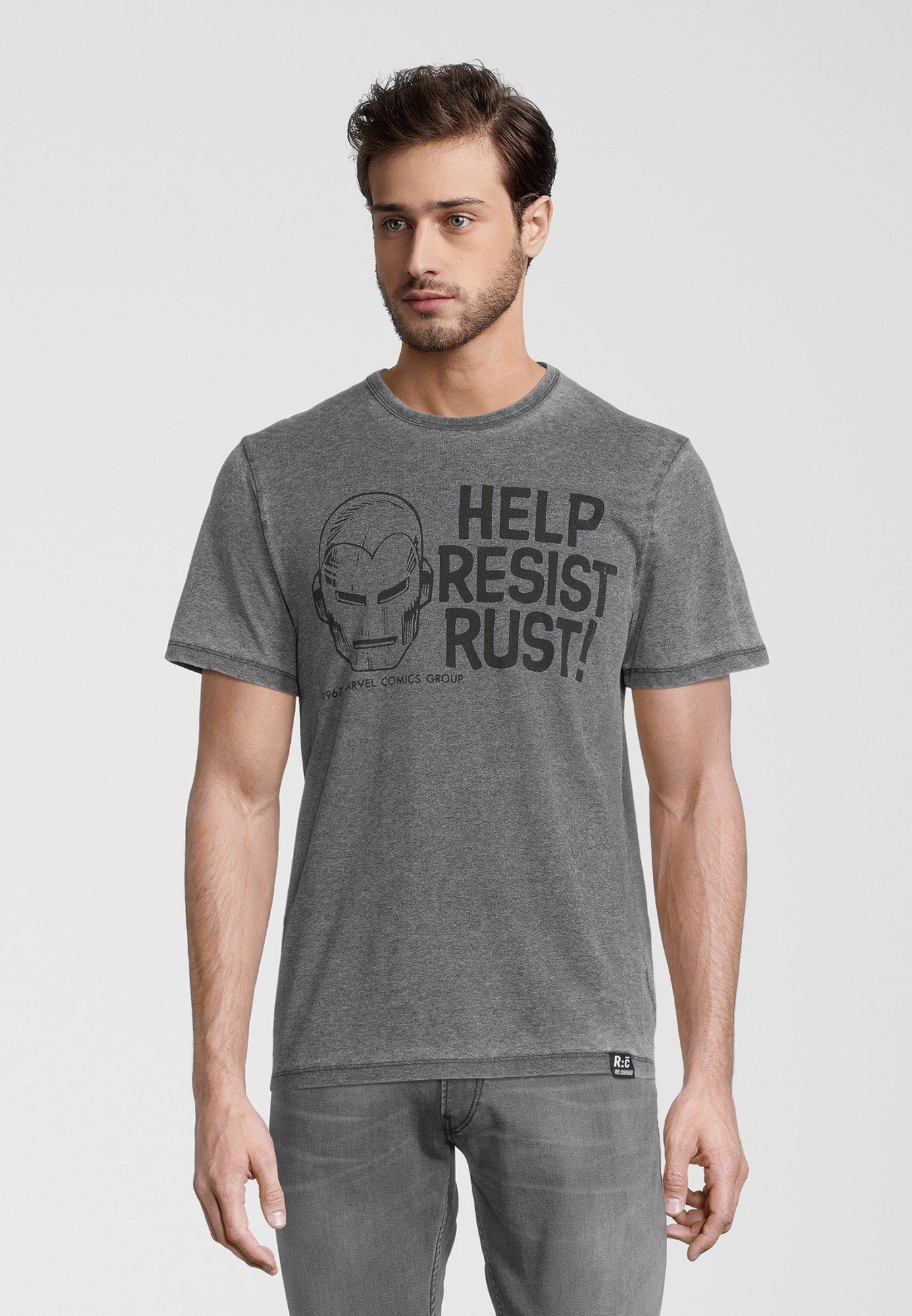Recovered T-Shirt Marvel Help Resist Rust Charcoal GOTS zertifizierte Bio-Baumwolle