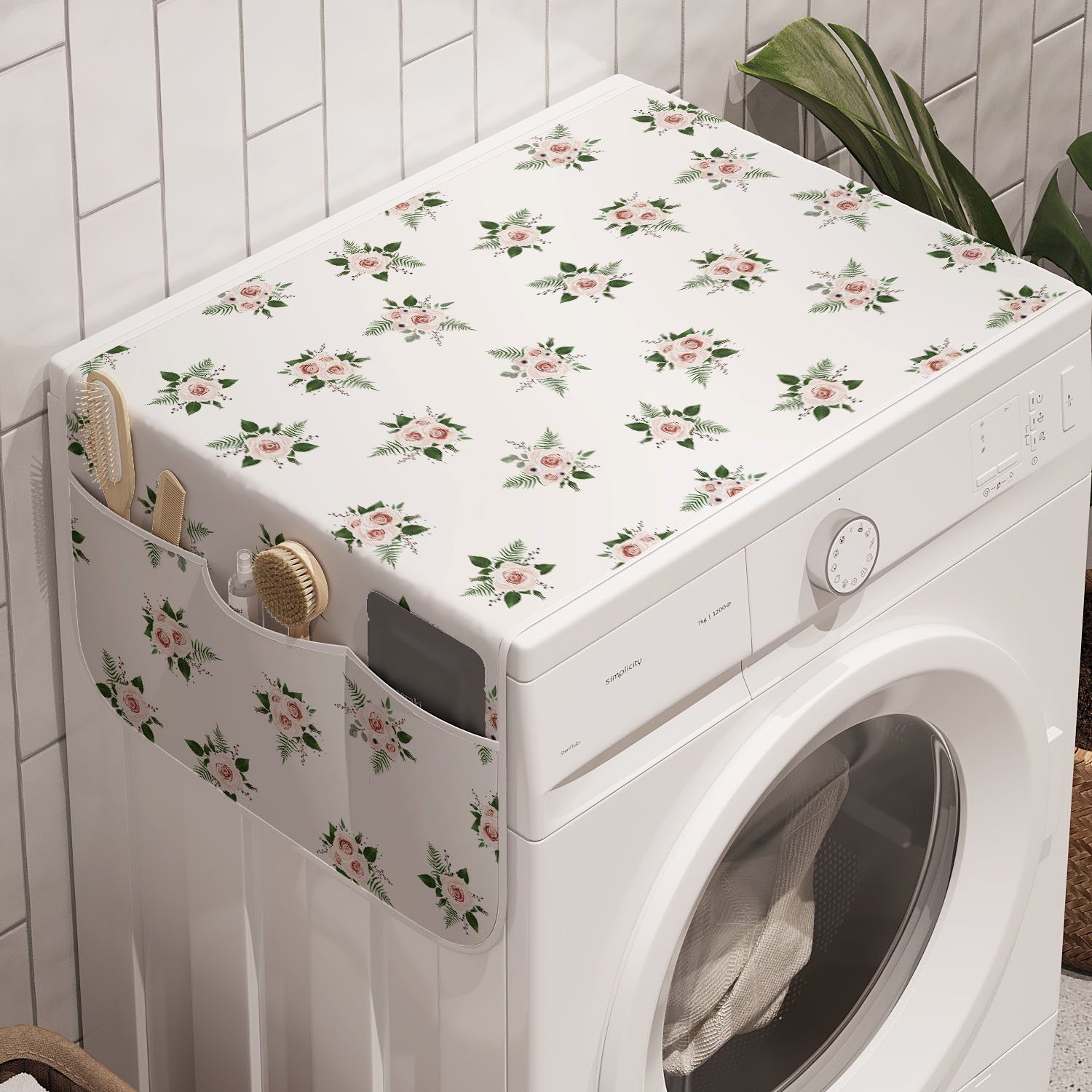Abakuhaus Badorganizer Anti-Rutsch-Stoffabdeckung für Waschmaschine und Trockner, Blumen Rosen-Blumen-Bouquet Motiv
