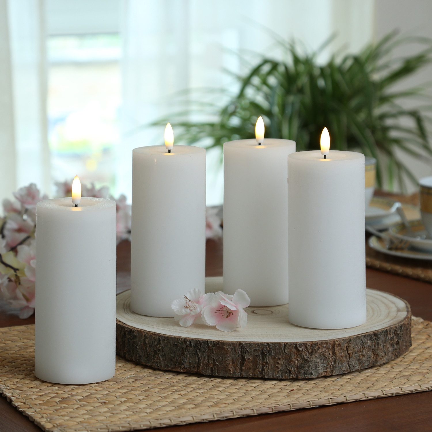 Adilina LED-Kerze Kerzenset LINA Rustik Optik für Adventskranz 7x15cm Timer weiß 4St, LED Classic, warmweiß (2100K bis 3000K)