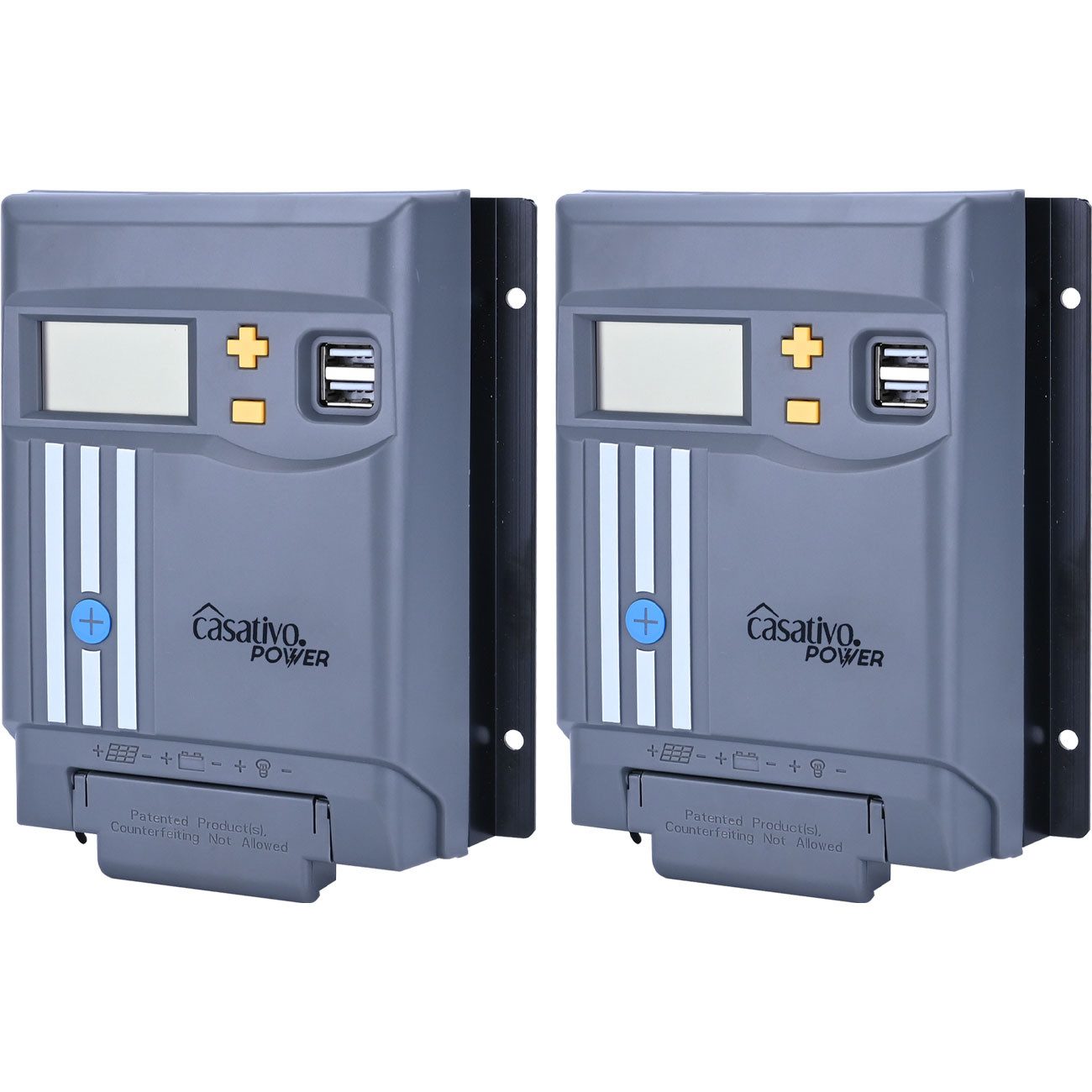 Casativo Solarladeregler MPPT Solarladeregler 20A für 12V/24V mit LCD-Display & 2 USB-Ports, 2-St., 1er-Set & 2er-Set, Effizientes MPPT-Tracking/Überspannungsschutz/für Solarpanel