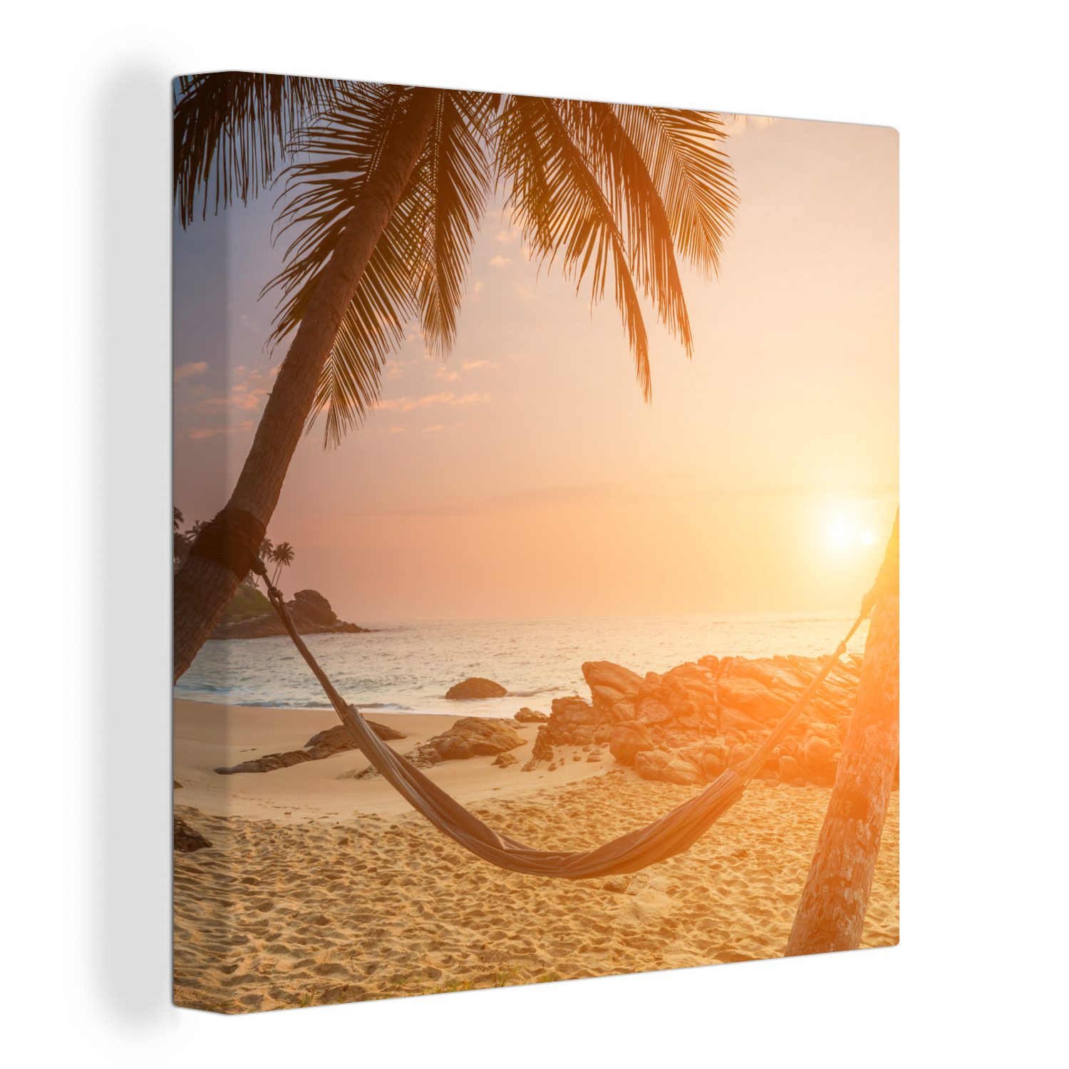 OneMillionCanvasses® Leinwandbild Sommer - Sonnenuntergang - Hängematte, (1 St), Leinwand Bilder für Wohnzimmer Schlafzimmer