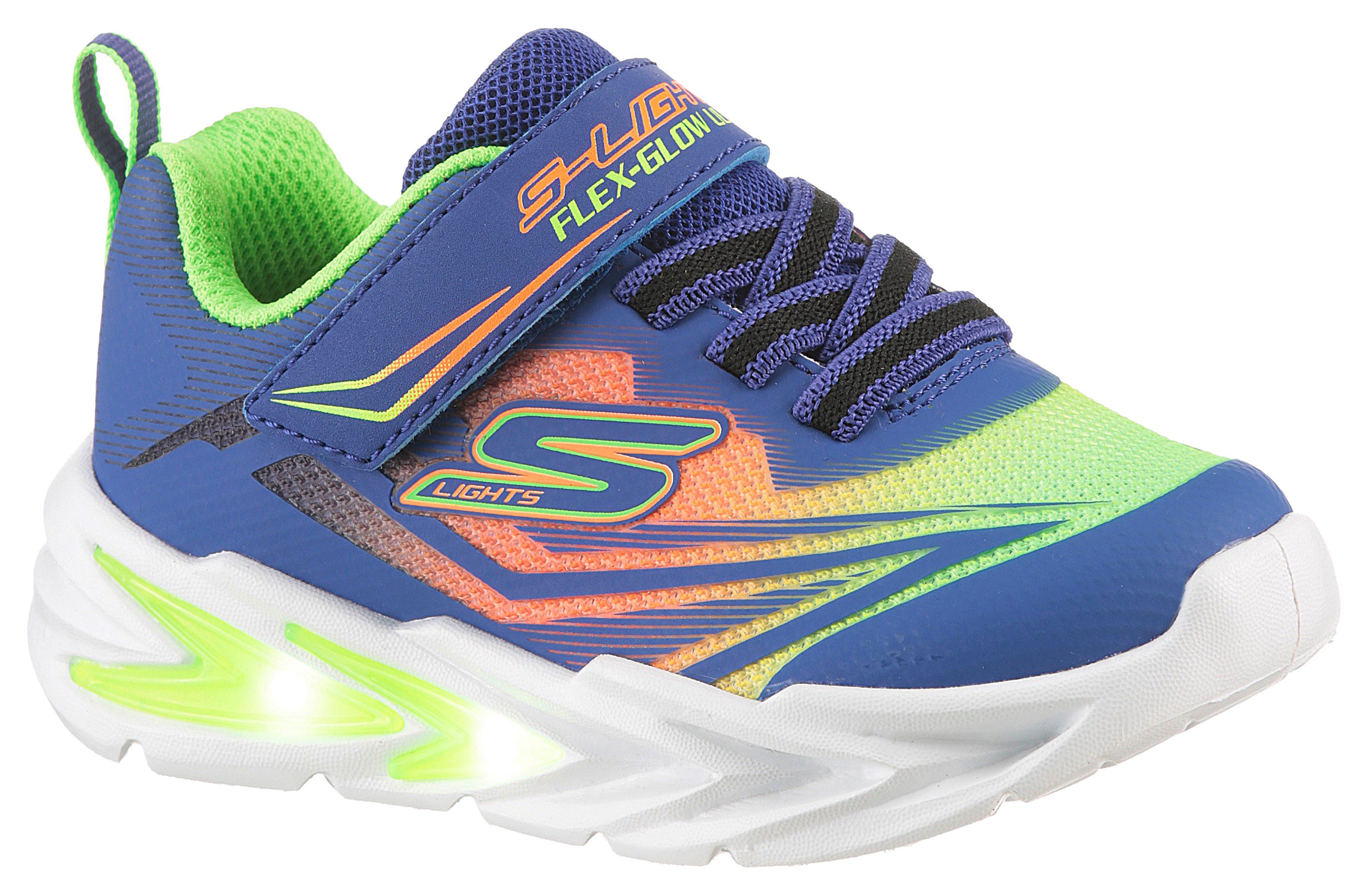 Skechers FLEX-GLOW ULTRA LIGHTS Lauflernschuh, Blink,-Klettschuh zum Schlüpfen, Neon, Größenschablone zum Download