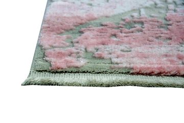 Wollteppich Moderner Teppich Wollteppich Vintage Used-Look mit Fransen rosa creme beige, Carpetia, rechteckig, Höhe: 11 mm, Maschinengewebt