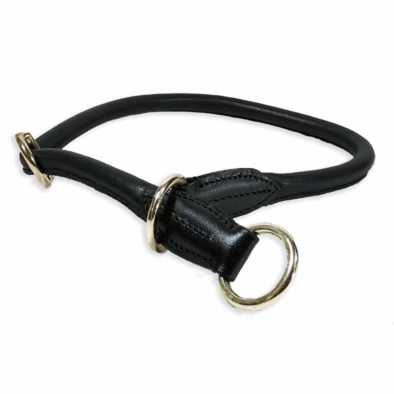 Monkimau Hunde-Halsband Zugstopp Halsband aus Leder schwarz rundgenäht S-XS