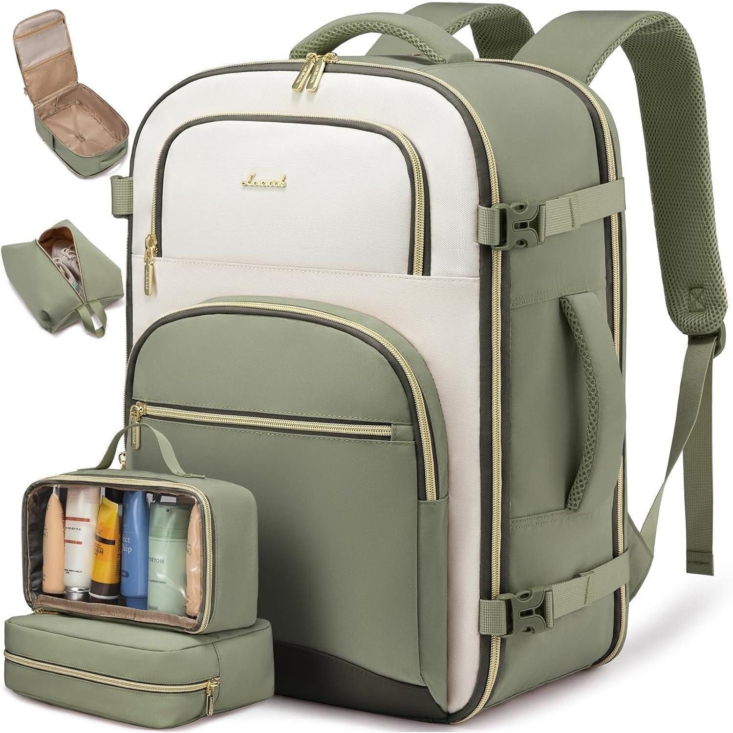 LuxusKollektion Reiserucksack Rucksack Handgepäck 40L Laptopfach 17.3 zoll Bohnengrün beige