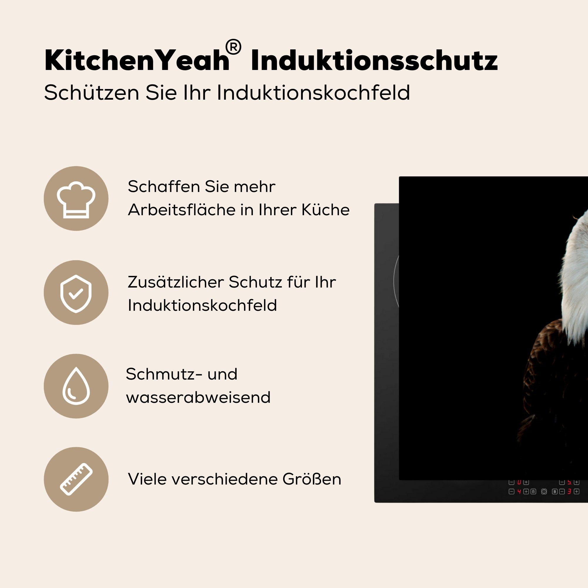 küche, Induktionskochfeld Schwarz tlg), 81x52 für Schutz Vinyl, Gelb, MuchoWow cm, - die Adler Ceranfeldabdeckung - Herdblende-/Abdeckplatte (1