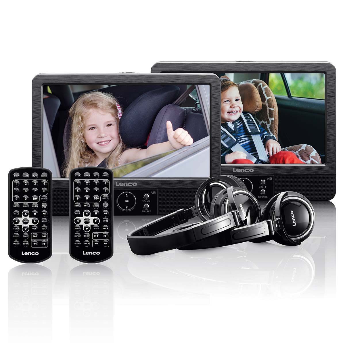 Lenco DVP-939 Portabler DVD-Player (HD, DVD-Wiedergabe, CD-Wiedergabe, MP3-Wiedergabe, JPEG-Wiedergabe, USB-Wiedergabe, SD-Karten-Wiedergabe, MMC-Karten-Wiedergabe, Fortsetzungsfunktion, Dual-Screen-Wiedergabe, AV-Synchronwiedergabe, Akkubetrieb, Fortsetzungsfunktion, USB-Wiedergabe, SD/MMC-Wiedergabe)