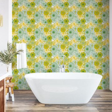 Abakuhaus Vinyltapete selbstklebendes Wohnzimmer Küchenakzent, Sonnenblume Botanik Kunst Blumen Cartoon