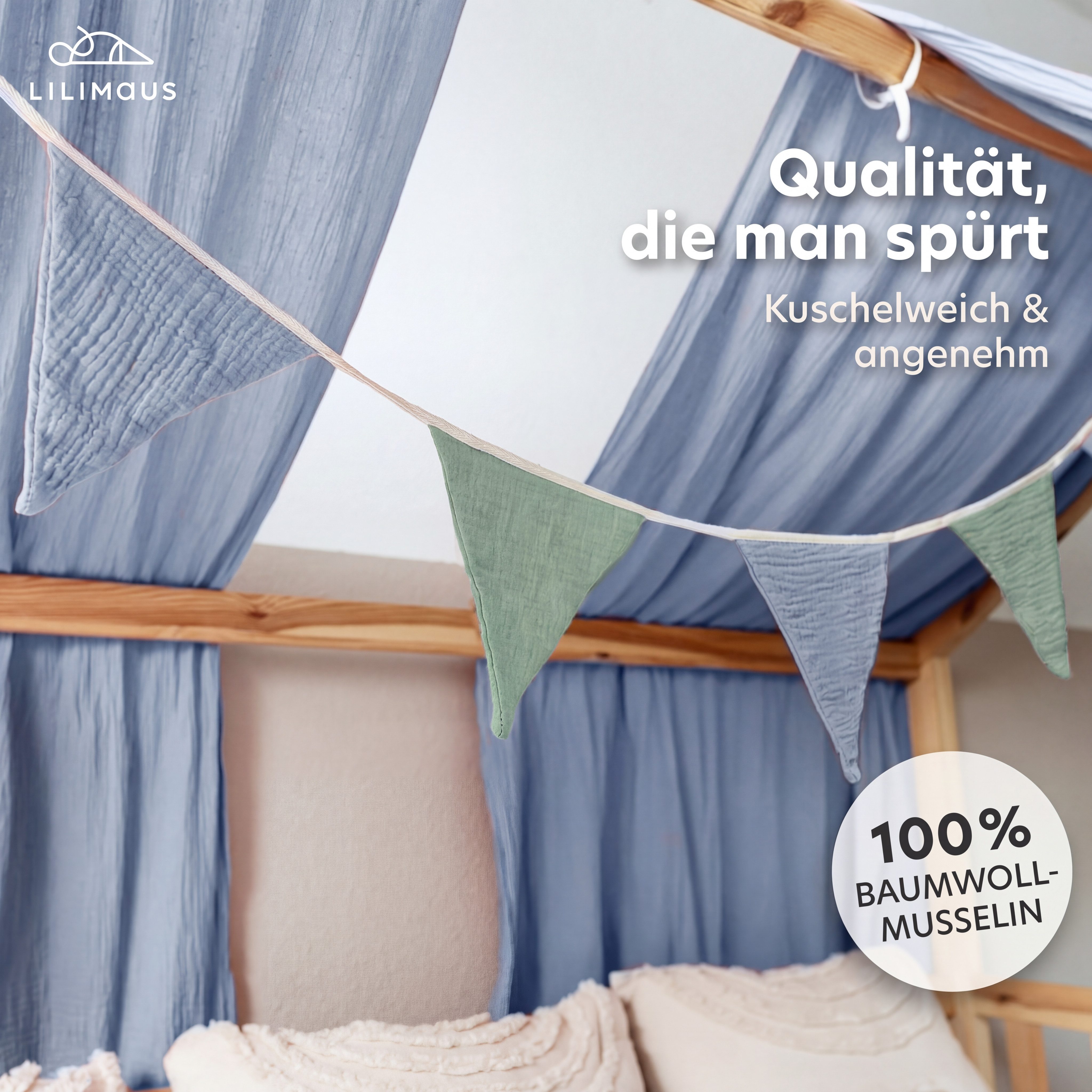 lilimaus Wimpelkette Sternenkette für Kinderzimmer - handgenähte Stoff-Girlande, handgefertigte Stoff-Girlande ca. 300 cm - Wimpel oder Sterne