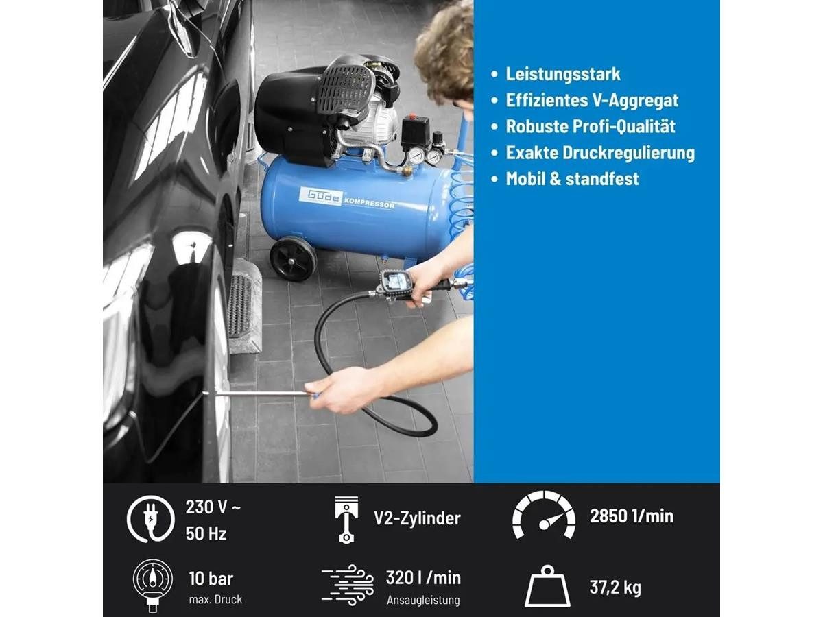 Güde Kompressor 405/10/50, 2200 W, max. 10 bar, 50 l, 10 bar max. Betriebsdruck, Druckminderer