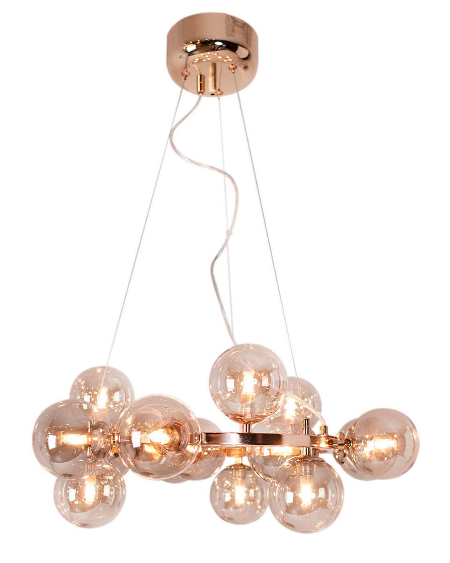 Licht-Erlebnisse Pendelleuchte LINNEA, ohne Leuchtmittel, Rauchglas Metall B: 58 cm H: max. 120 cm 15x G9 Kugelschirm