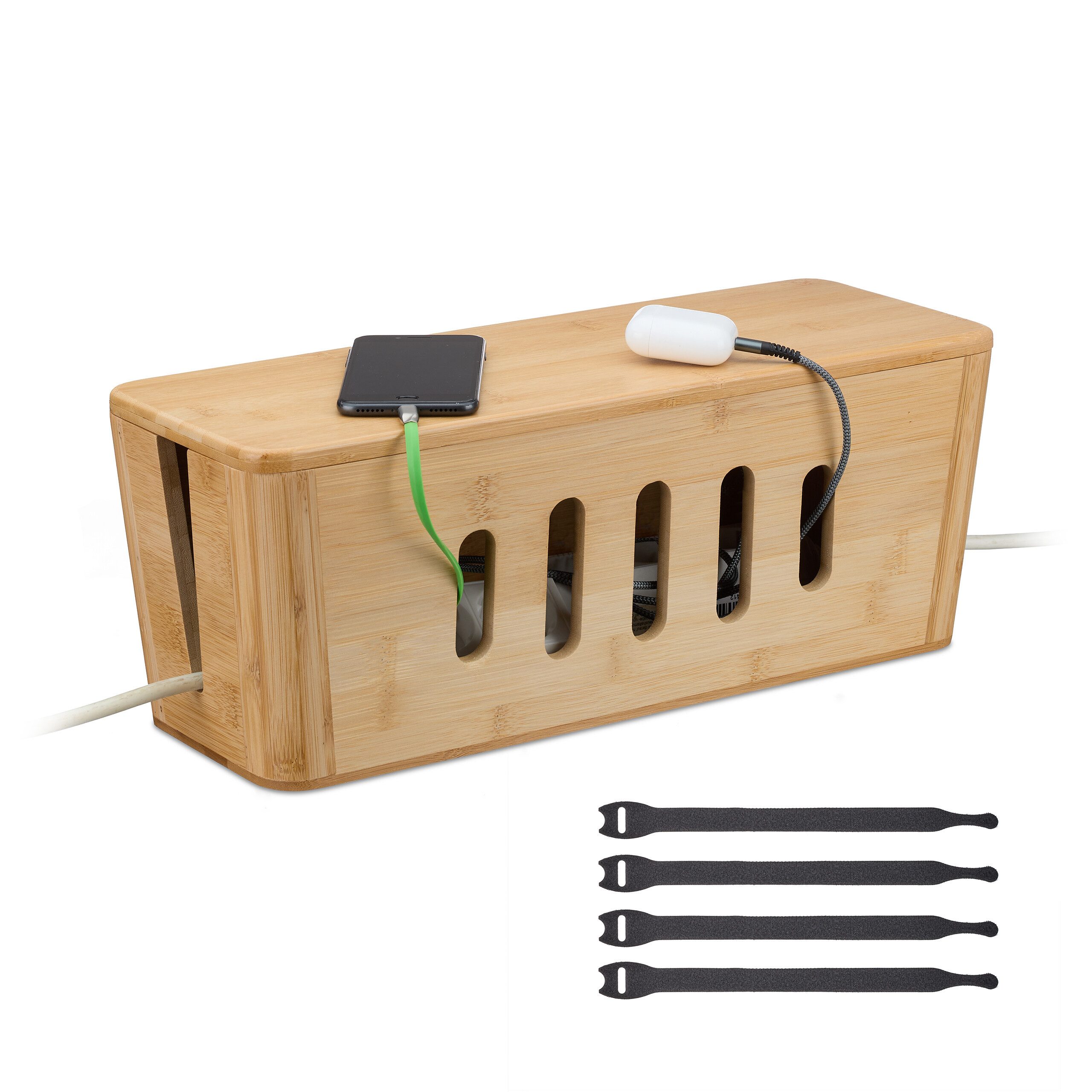 relaxdays Kabelbox aus Bambus, (5-tlg)