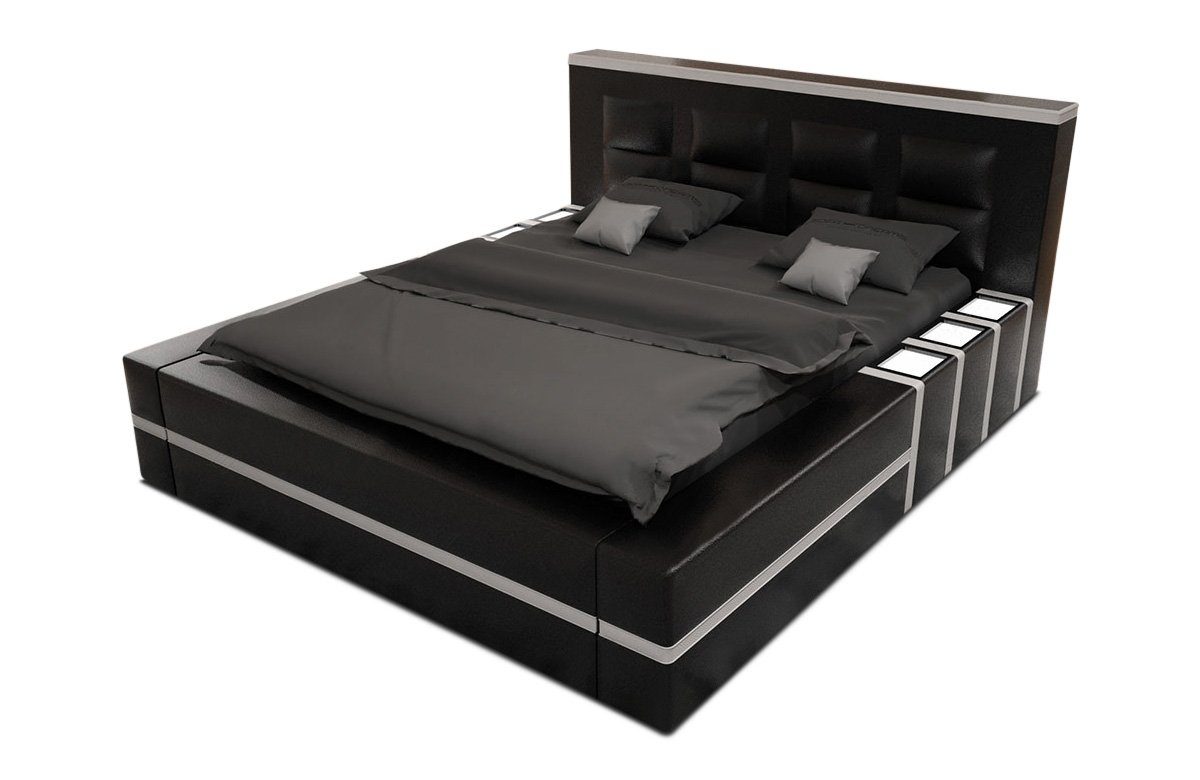 Sofa Dreams Boxspringbett Asti Bett Kunstleder Premium Komplettbett mit LED Beleuchtung, mit Topper, mit Matratze, mit LED Beleuchtung schwarz-weiß
