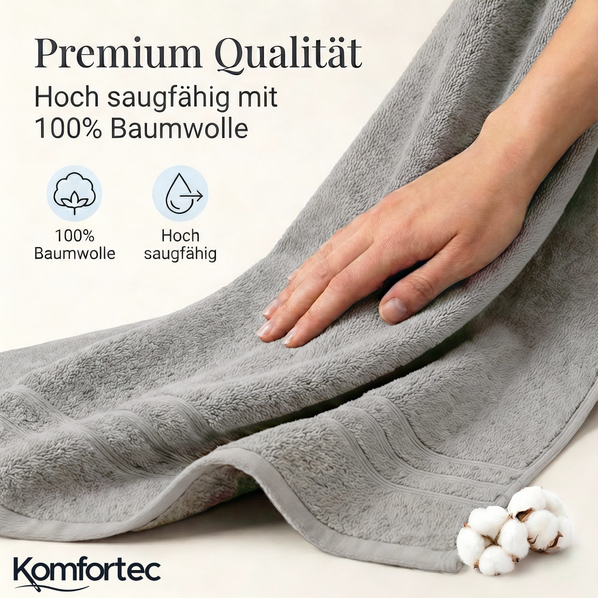 Komfortec Saunatuch 100x200 cm Badetuch aus 100% Baumwolle, Frottee (1-St), extra Große, Schnelltrocknend – Bild 4 von 5