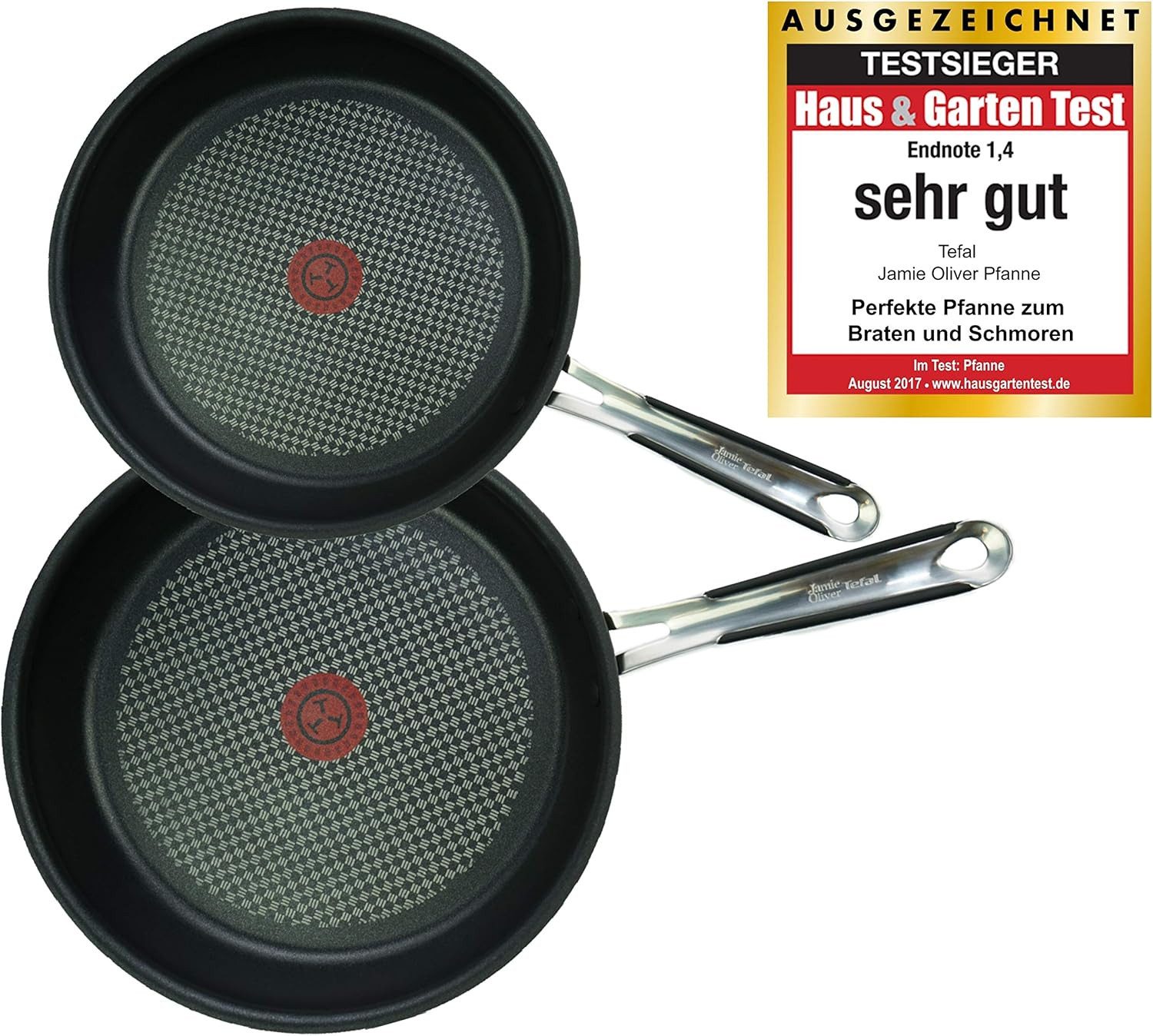 Tefal Pfannen-Set Jamie Oliver Pfannenset 2-tlg, Bratpfanne 24 und 28 cm, (2-tlg), Induktion Pfannen mit Antihaftbeschichtung, Edelstahl