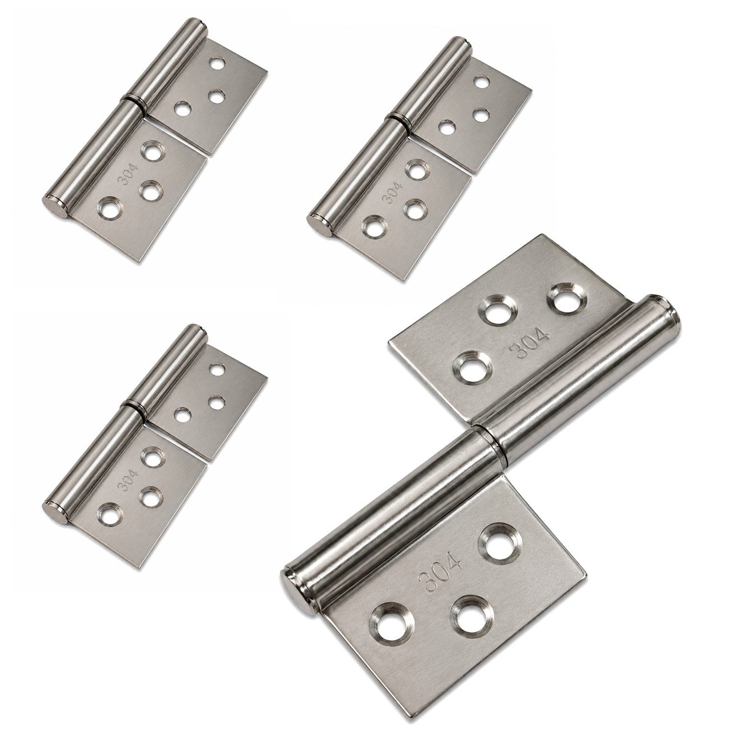 HOOZ Türbeschlag Flaggenscharnier Edelstahl 75mm 4er Set Hebbares Türband zum Aushängen (Set, 4 St., 2 Scharniere), Hebbares Türband mit 360° Drehwinkel und 6 Senkbohrungen