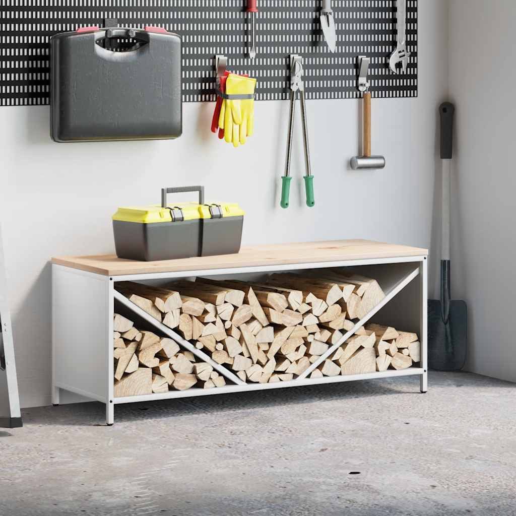 vidaXL Kaminholzregal Brennholzregal mit Holzplatte Weiß 100,5x35,5x40 cm