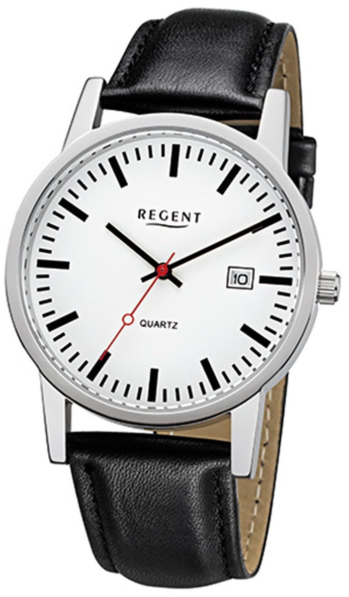 Regent Quarzuhr Regent Herren-Armbanduhr schwarz Analog, (Analoguhr), Herren Armbanduhr rund, mittel (ca. 38mm), Lederarmband