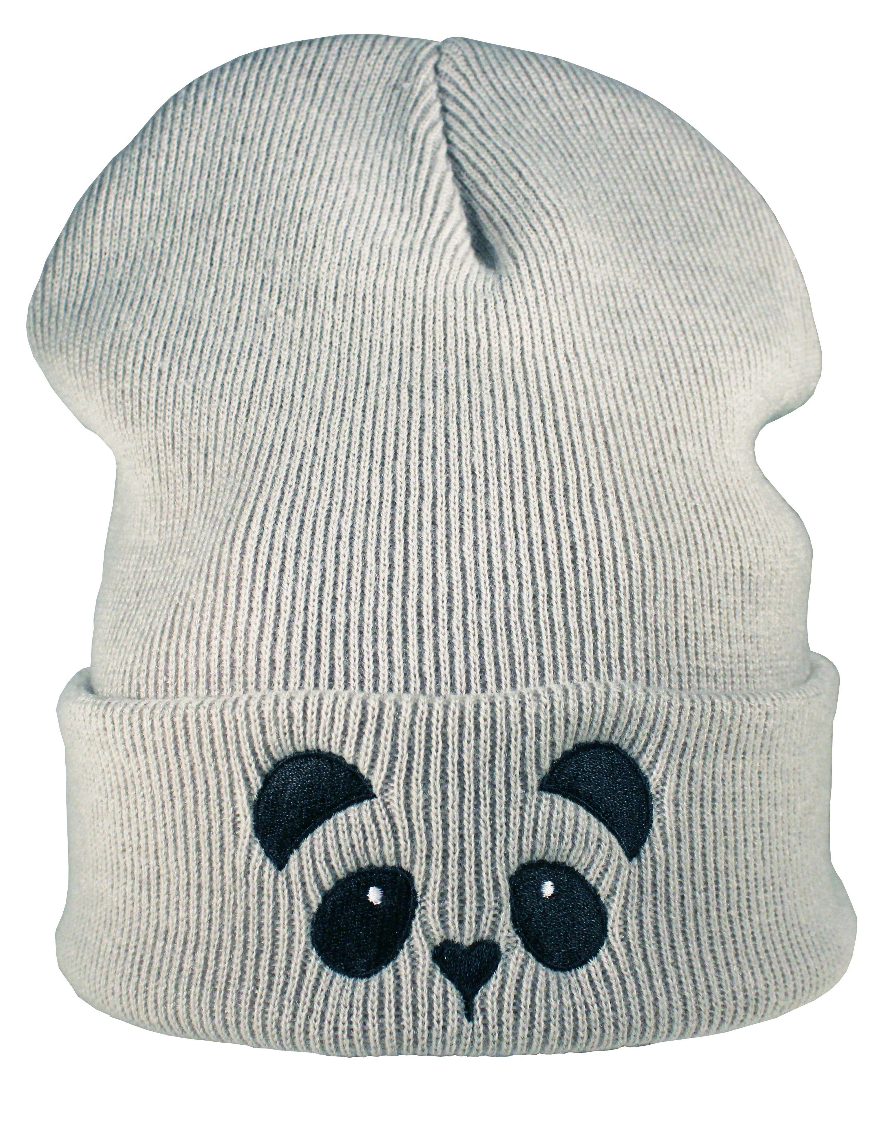 Beanie Strickmütze: "Panda" - Wollmütze / Wintermütze / Rollmütze