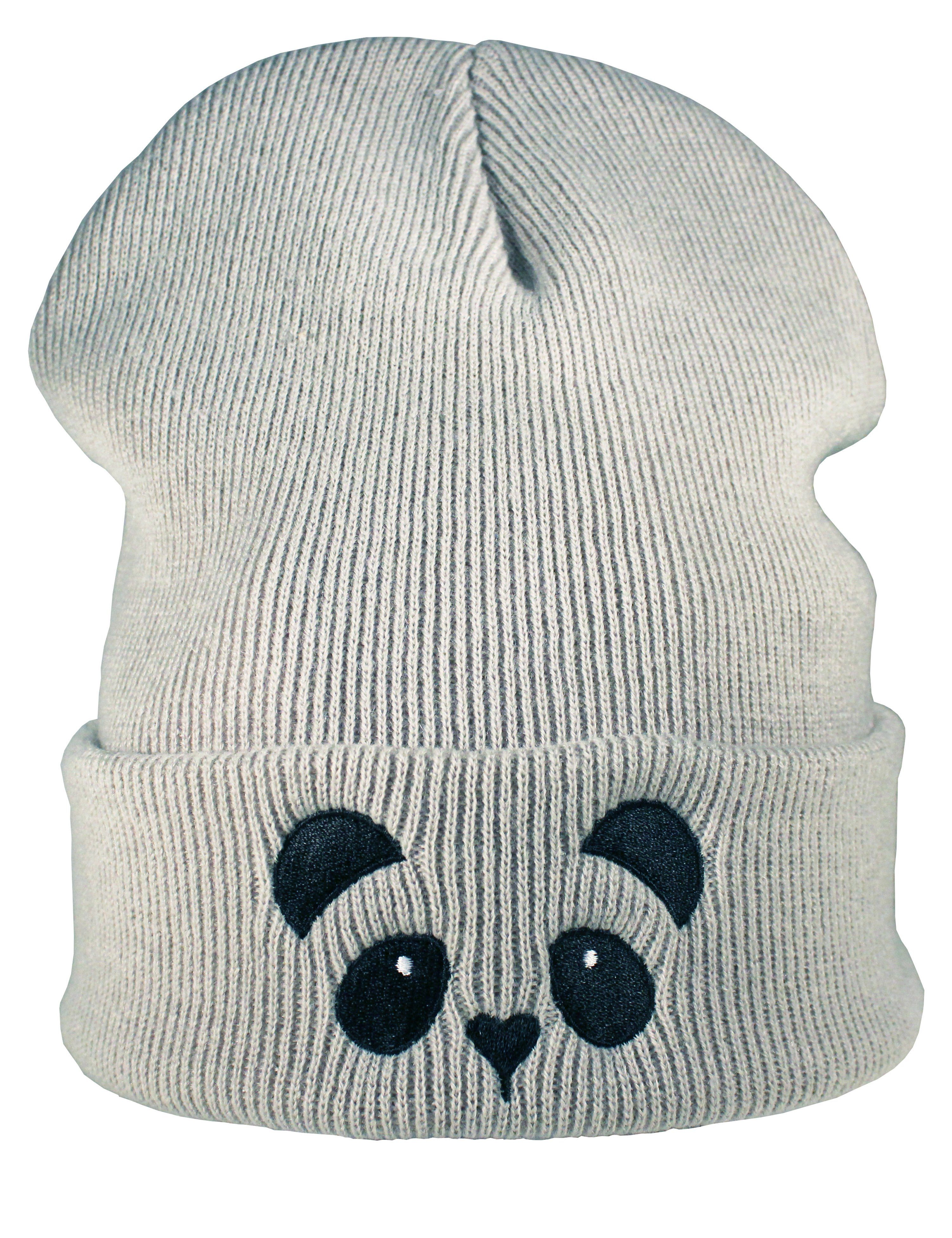 Baddery Beanie Strickmütze: Panda - Wollmütze / Wintermütze / Rollmütze Hochwertiger doppellagiger Strick, Stick-Motiv, One Size Einheitsgröße