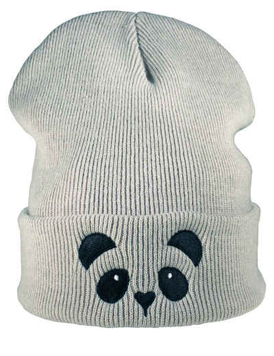 Baddery Beanie Strickmütze: Panda - Wollmütze / Wintermütze / Rollmütze, hochwertiger doppellagiger Strick, Stick-Motiv, One Size